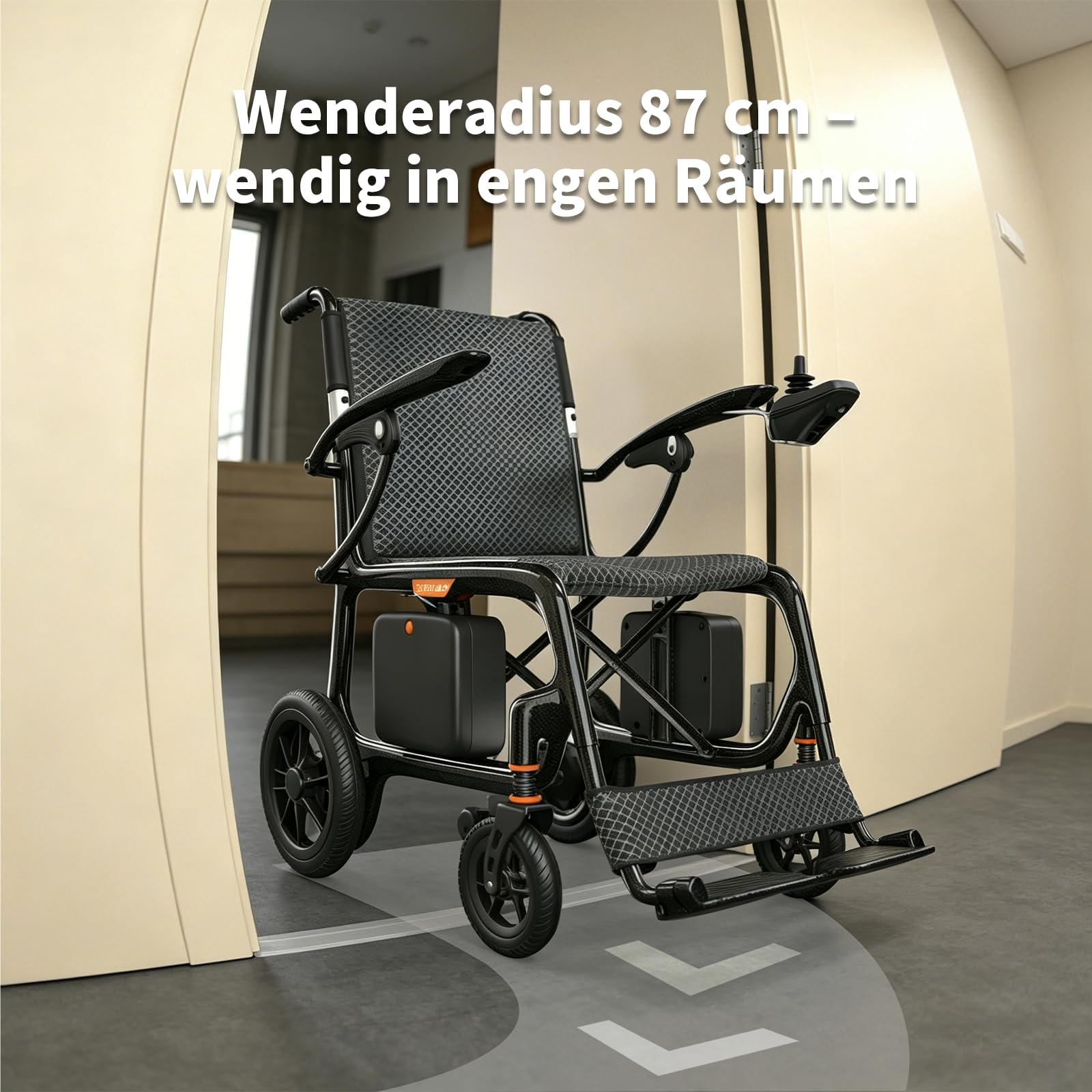 209 Carbon Elektrorollstuhl Ultraleicht, 45 km Reichweite Elektrischer Rollstuhl, Carbon-Rahmen Klappbar Elektrische Rollstühle, Leichtester E-Rollstuhl mit 130kg Tragkraft