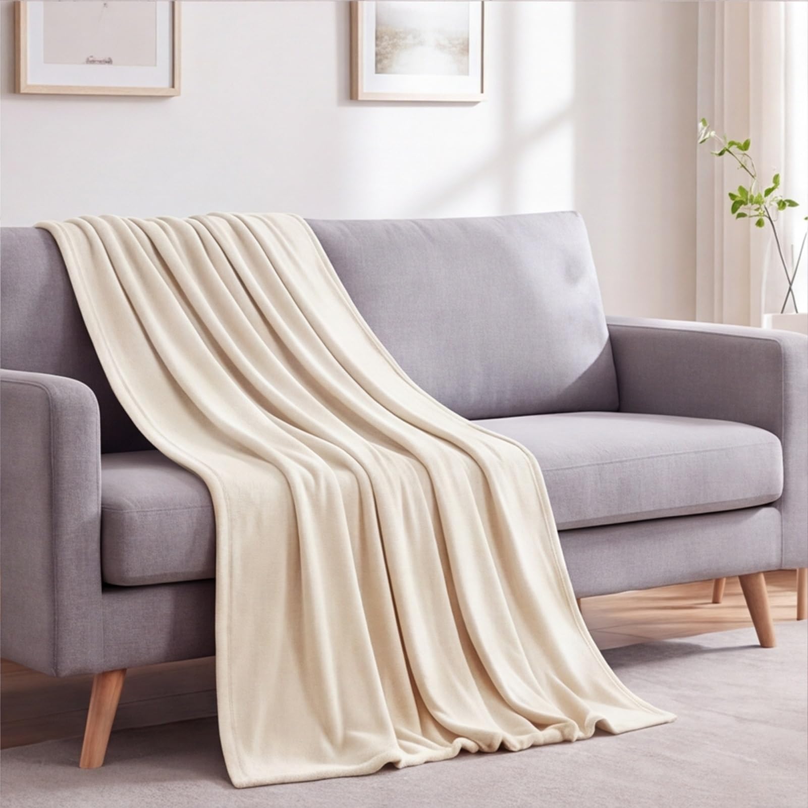 Puszysty koc Sherpa 160 x 215 cm kaszmirowy koc do mieszkania miękki flanelowy wierzch na sofę w podróży, białawy