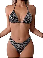 Conjunto de biquíni feminino com estampa de zebra, costas amarradas nas costas, 2 peças