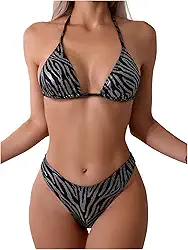 Conjunto de biquíni feminino com estampa de zebra, costas amarradas nas costas, 2 peças