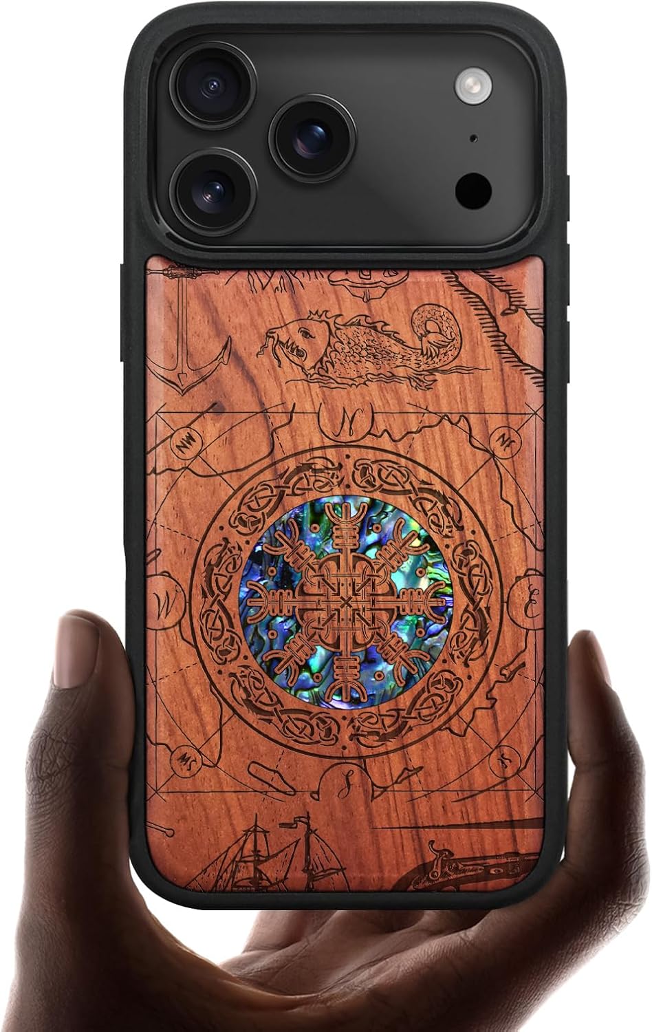 Carveit Magnetic Case for iPhone 17 Pro Max Case, Wood Artisan Engraved & Handmade Shell Inlaid, TPU Shockproof Cover, Compatible with MagSafe Wireless Chargers (Stag Beetle-Rosy)