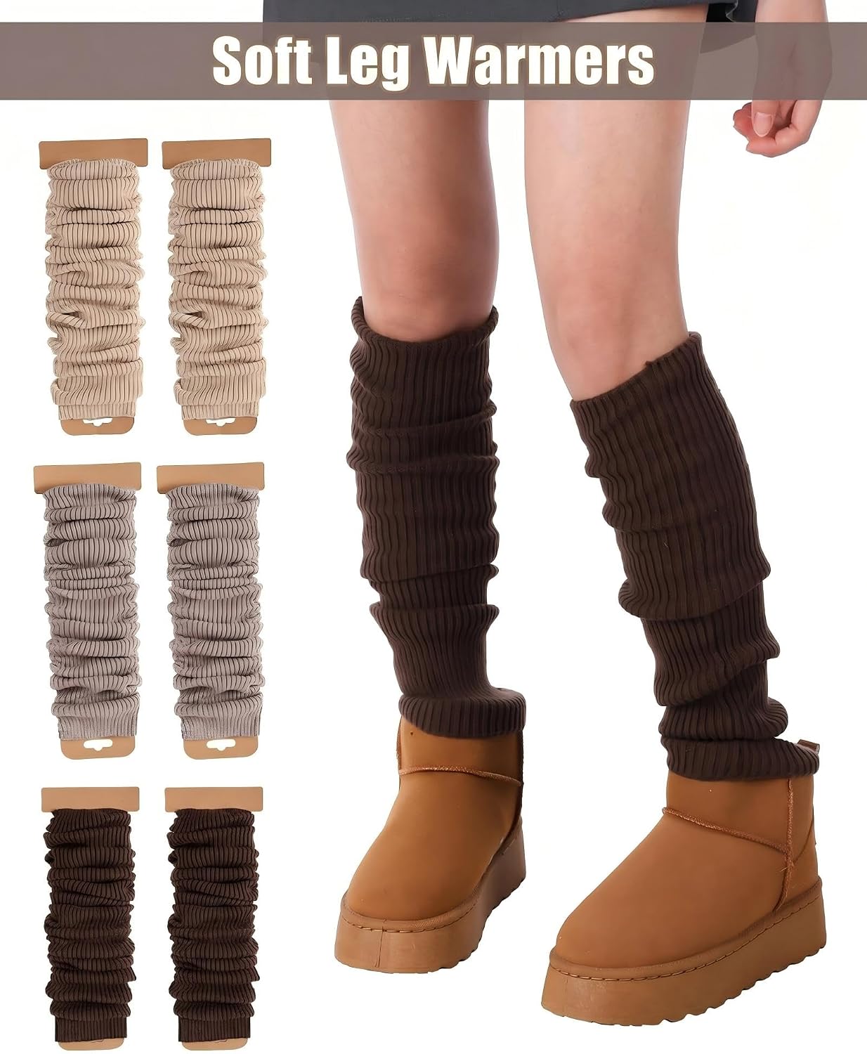 Shihanee 3 Pairs Soft Material Leg Warmers Women Soft Warmer Winter Stockings Knit Long Leg Warmers Indoor Outdoor