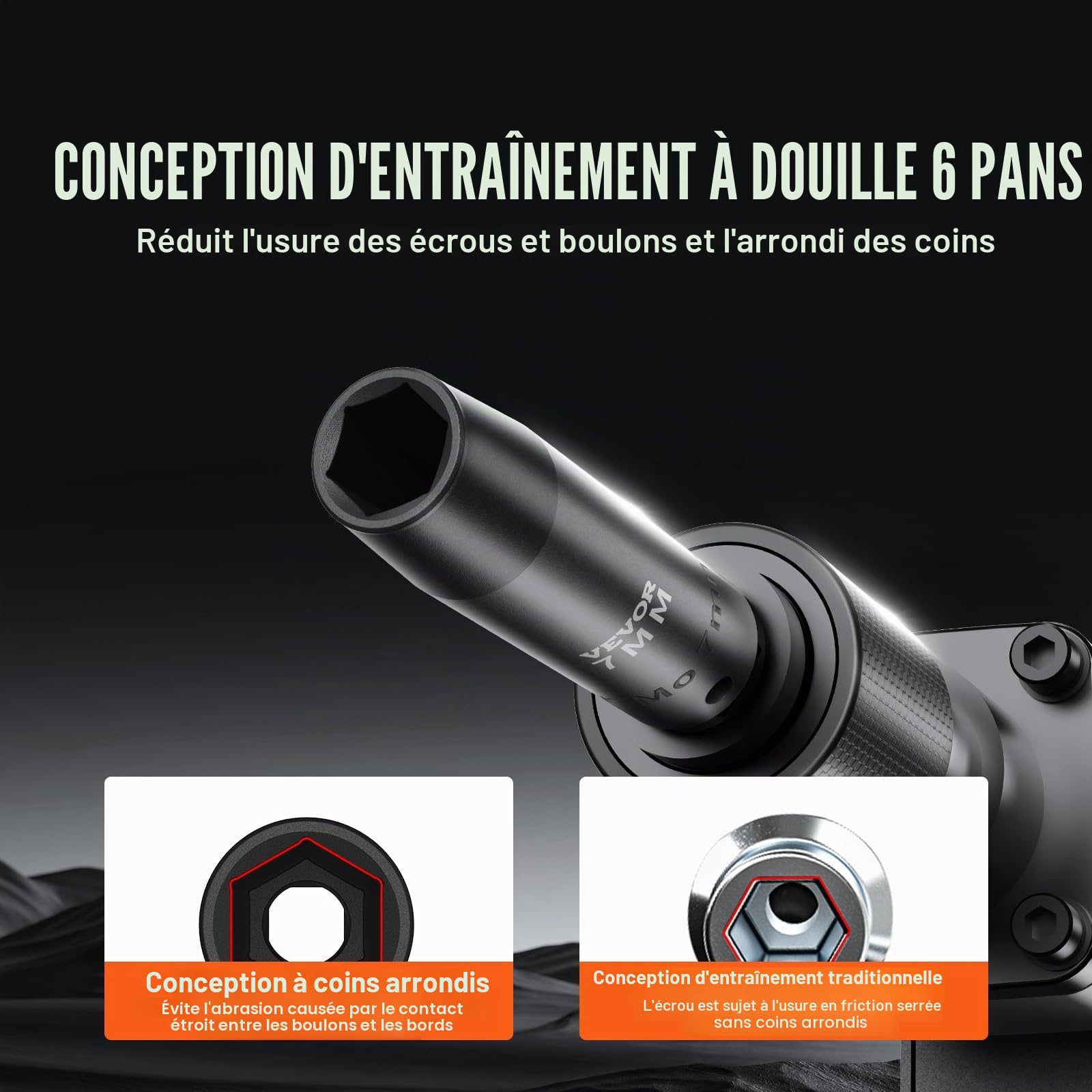 VEVOR Jeu de Douilles à Choc 1/2" Jeu de 9 Douilles à Impact Métriques 29-38 mm 6 Pans en Acier Allié CR-Mo Dureté HRC 42-48 Repère de Taille Facile avec Mallette de Transport pour Réparation Auto