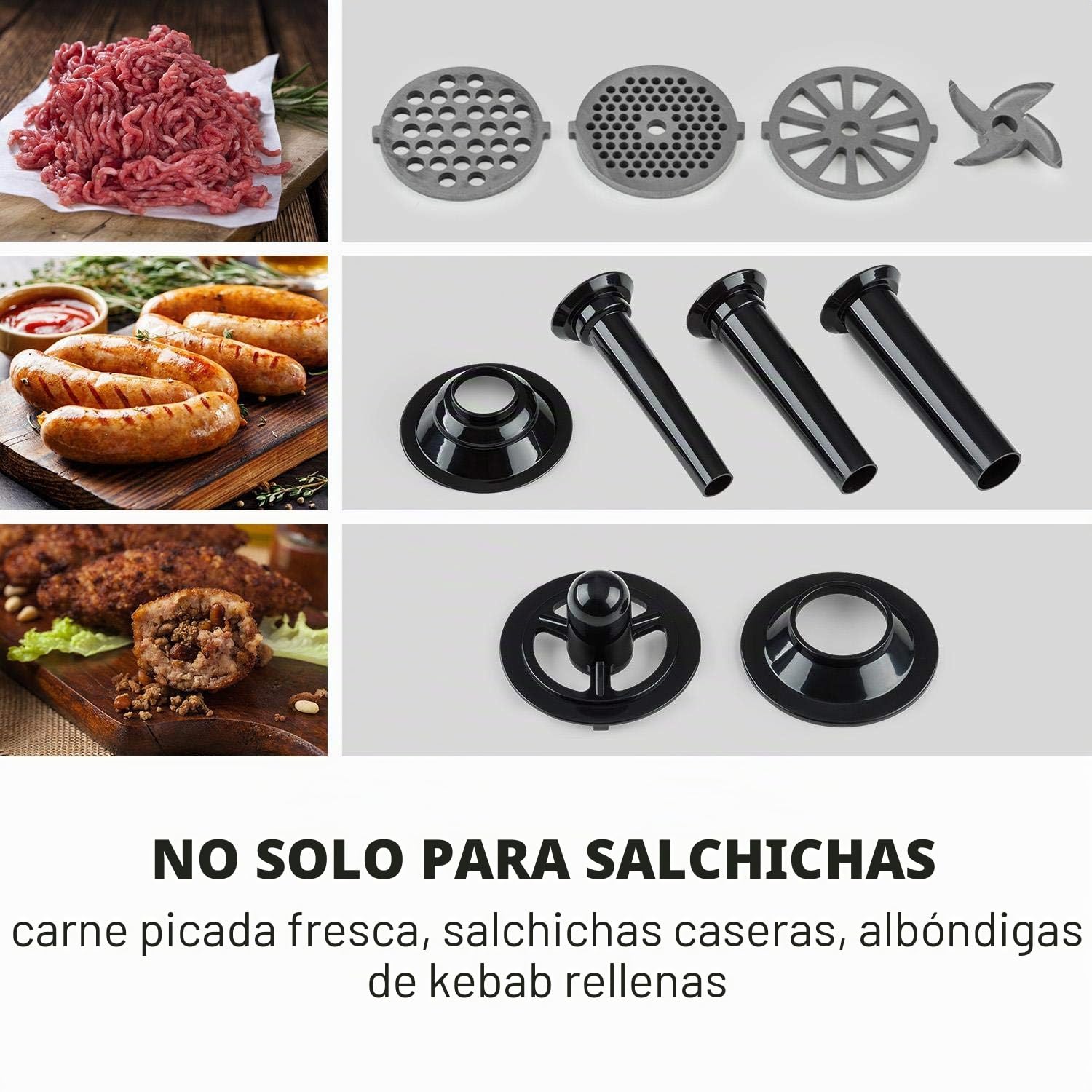 Klarstein Kraftprotz Picadora - Picadora de carne eléctrica, 700 W de potencia, 2 velocidades, Marcha atrás, Cuchilla de acero inoxidable, Gran bandeja de aluminio, Set de accesorios, Negro