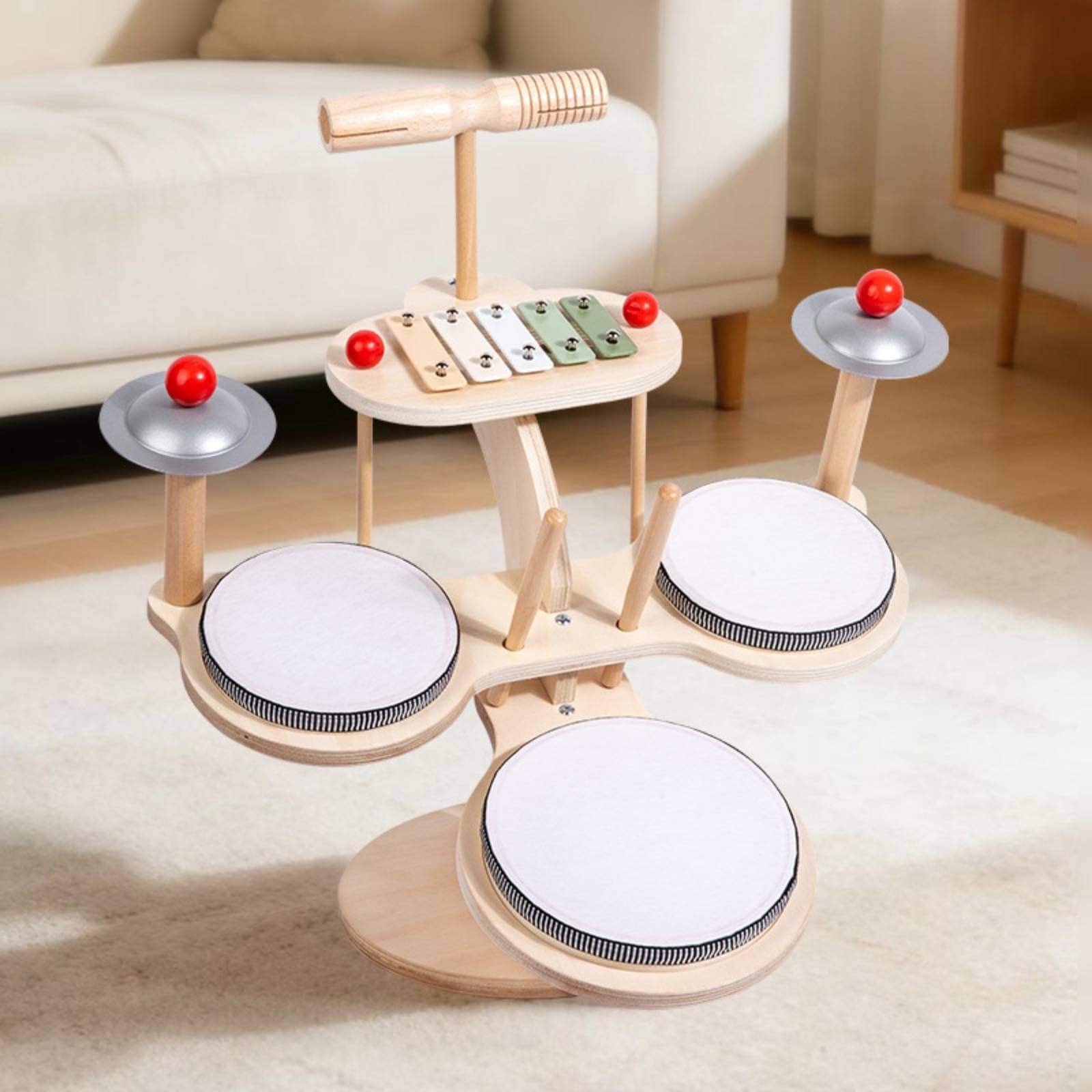 Batería Infantil de Madera Educativo Juguete Musical de Madera Incluye Baquetas Caja Infantil para Guardería