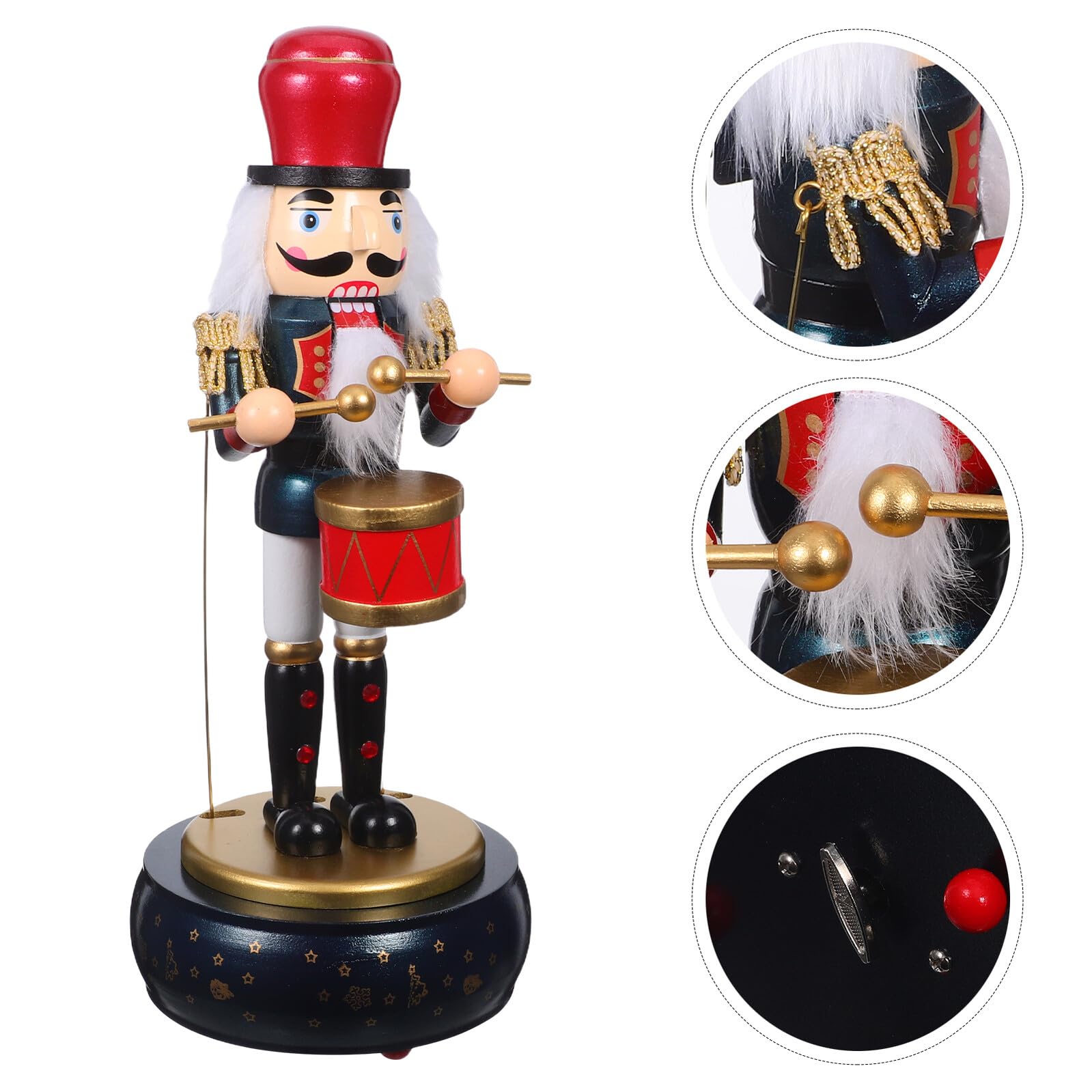 PRETYZOOM Schiaccianoci in Legno con Base Rotonda e Carillon Vento Decorazione Natalizia Musicale per Feste e Casa Figurina Soldatino Tradizionale per Atmosfera Calda e Festiva