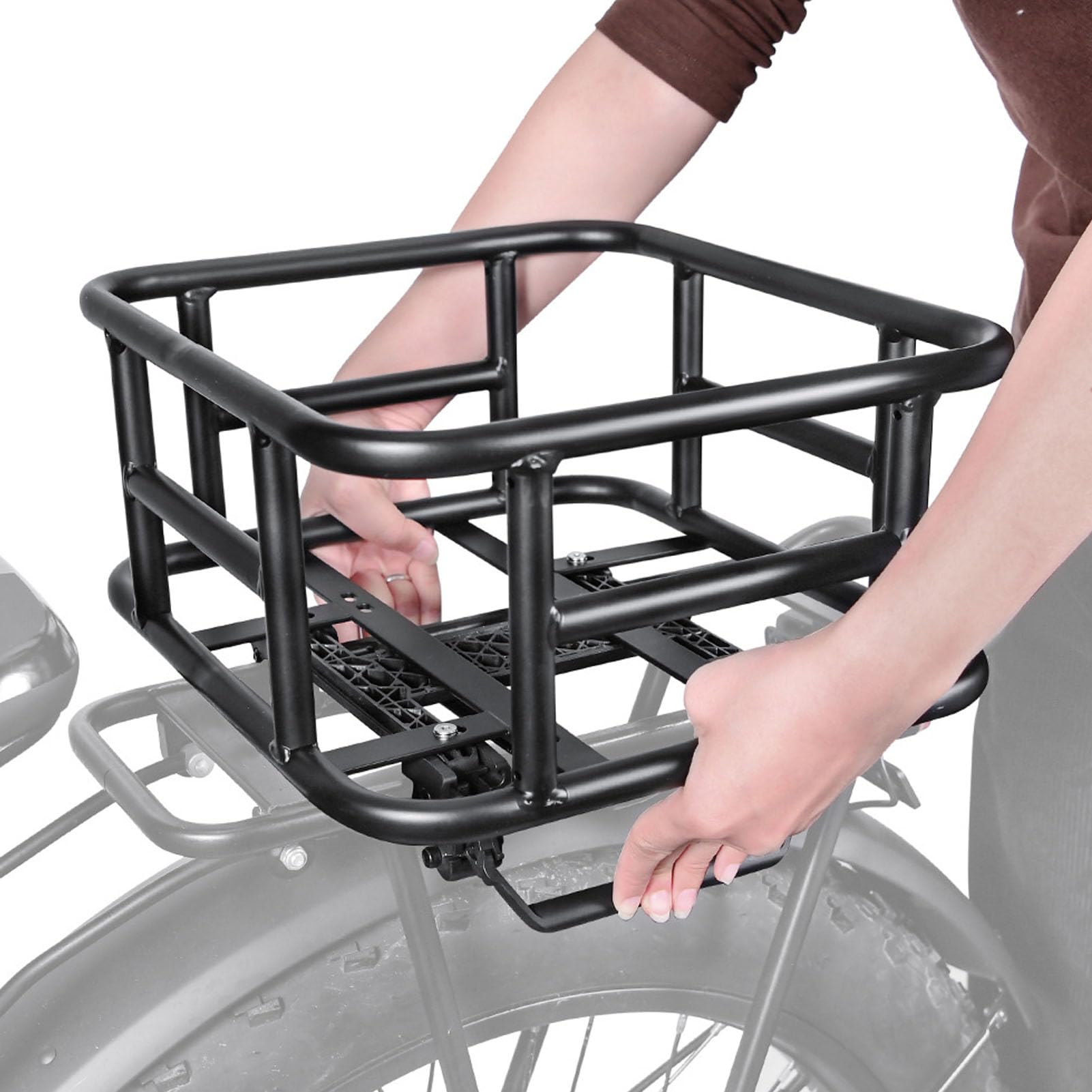 Generic Cestino Anteriore per Bici a Sgancio Rapido, Stile Intrecciato Regolabile in Acciaio con Design Staccabile per il Pendolarismo della Spesa