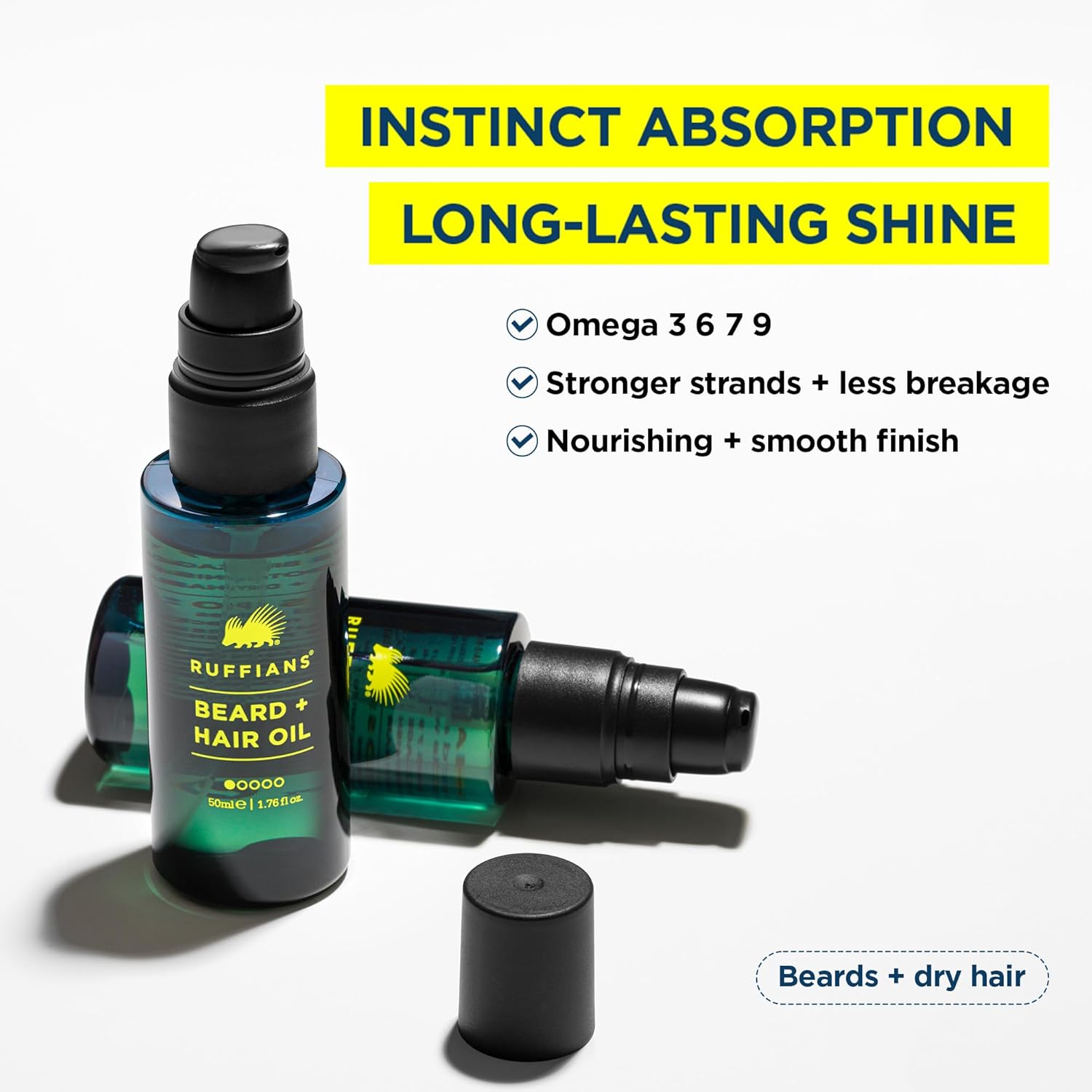 Ruffians Beard & Hair Oil (1.7 Oz Fl / 50 ML) Omega-Rich Nourishing Hair Oil Spray, Nourishing, Smooth Finish, for Beards and Dry Hair, Leave-In Hair Oil, Weightless Hair Oil Mist