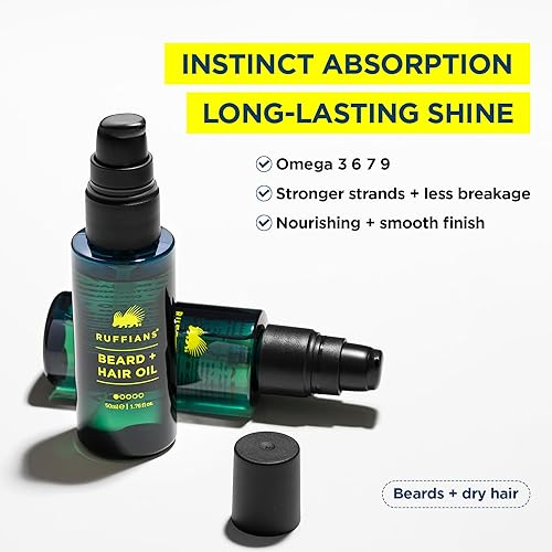 Miniatura 4 de Ruffians Aceite para barba y cabello, aceite nutritivo rico en omega, acabado suave, para barbas y cabello seco, niebla sin peso, 1.7 fl oz