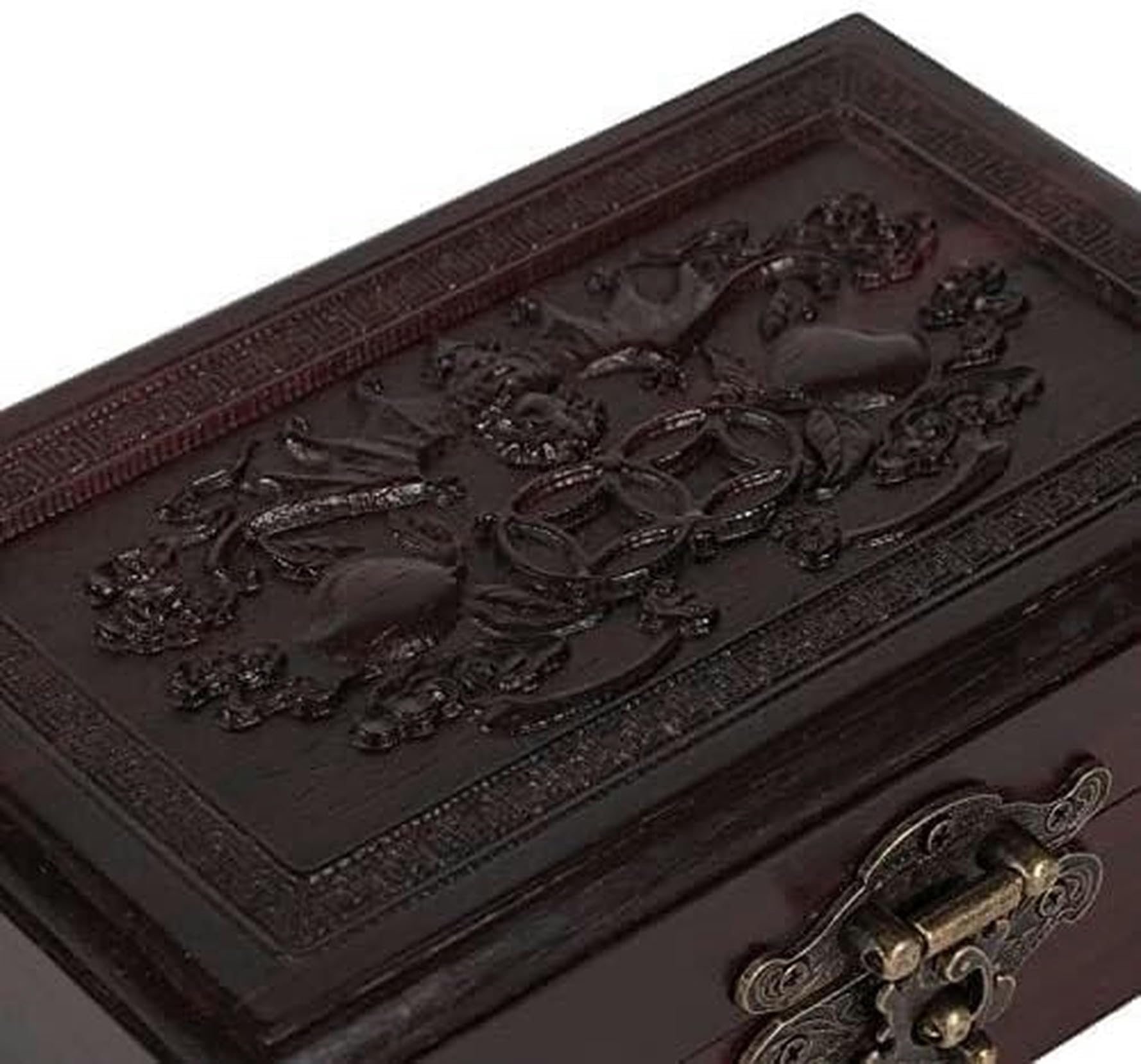 YSJNHX Vintage rzeźba w drewnie pudełko na biżuterię pierścionek pudełko z biżuterią Vintage pudełko na biżuterię pudełko do przechowywania z litego drewna ~/