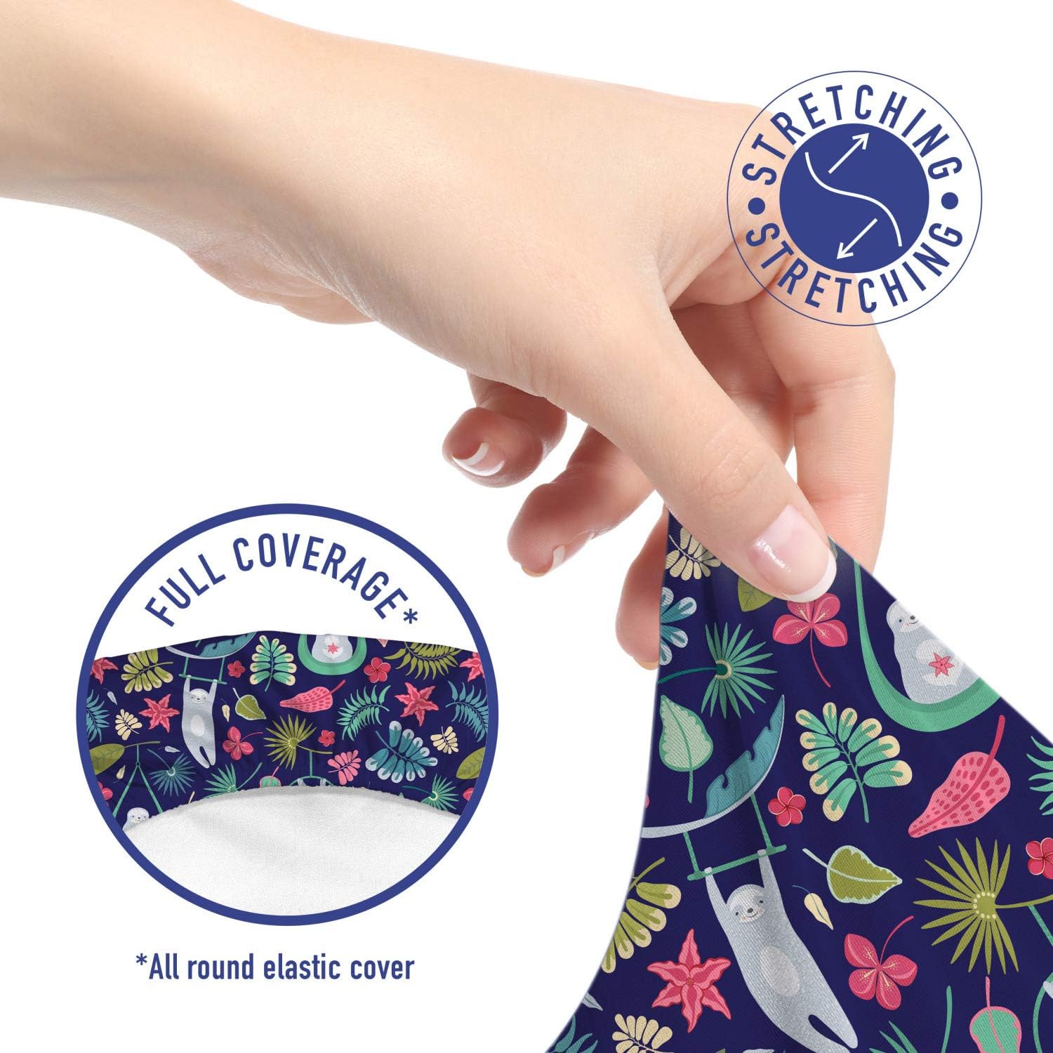Ambesonne Tropical Office Chair Slipcover, Exotic Art Pattern of Tropic Colorful Flowers and Leaves Hanging Sloths, Protective Stretch Decorative Fabric Cover, Standard Size, Indigo Blue image 5