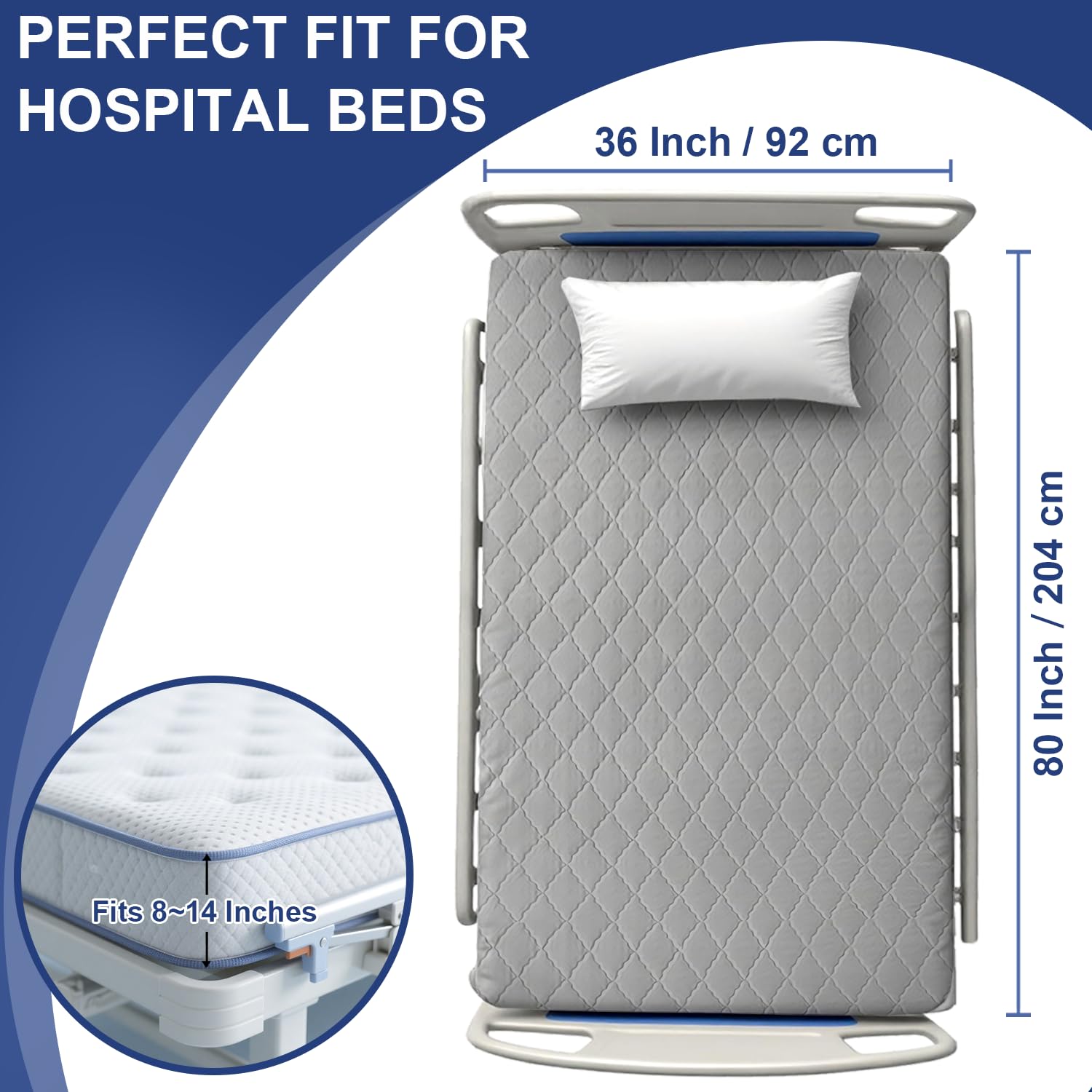 2 Pack Hospital Bed Sheets Set,Hospital Fitted Bed Sheets for Home Use & Hospital Care Beds,Waterproof Fitted Sheets with Elastic All Around,Reusable and Machine Washable,36" x 80" x 14" (Grey)