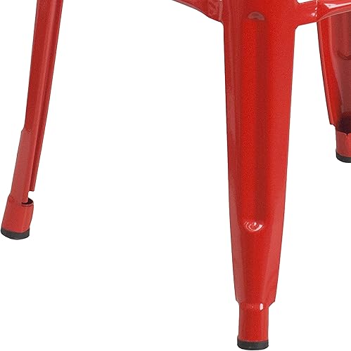 Miniatura 6 de Taburete alto sin respaldo de metal negro, alto, de 30 pulgadas, con asiento cuadrado para interiorexterior, Metal, Rojo