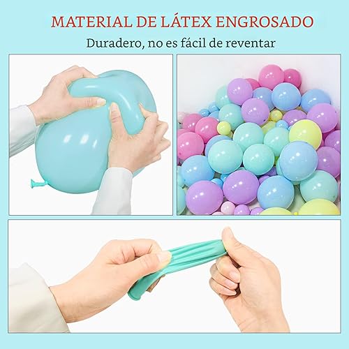 Miniatura 4 de KAWKALSH Juego de 219 globos de arco de arcoíris de diferentes tamaños, globos de látex surtidos pastel para fiesta de cumpleaños, baby shower,
