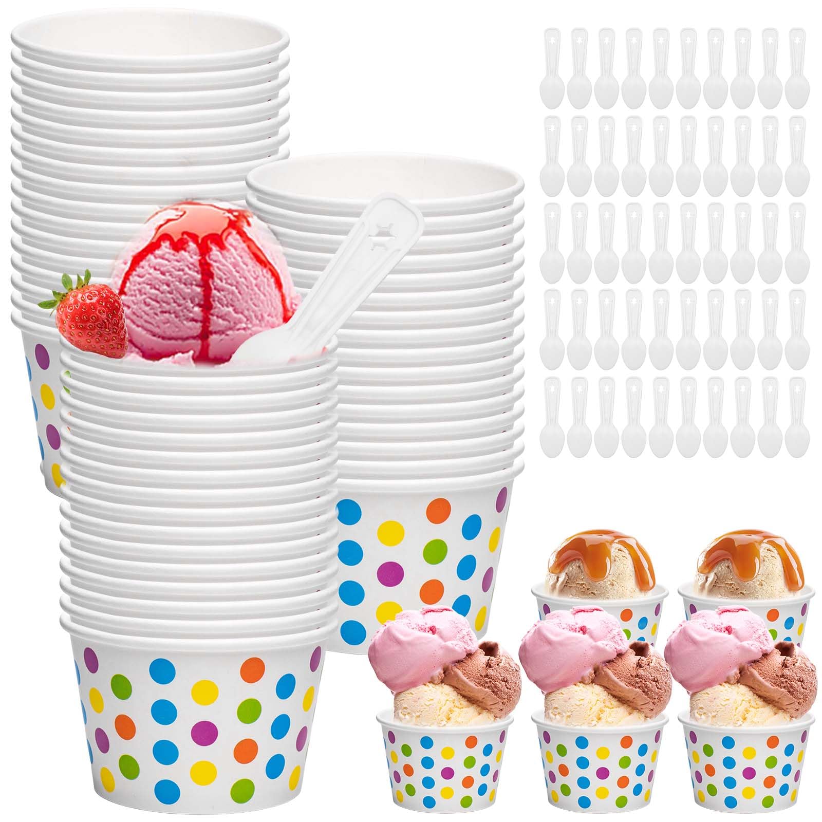 Bicchieri Di Carta Usa E Getta 60 Pezzi - Multicolore, Motivo Animato, Per Gelato E Dessert - Foto 8