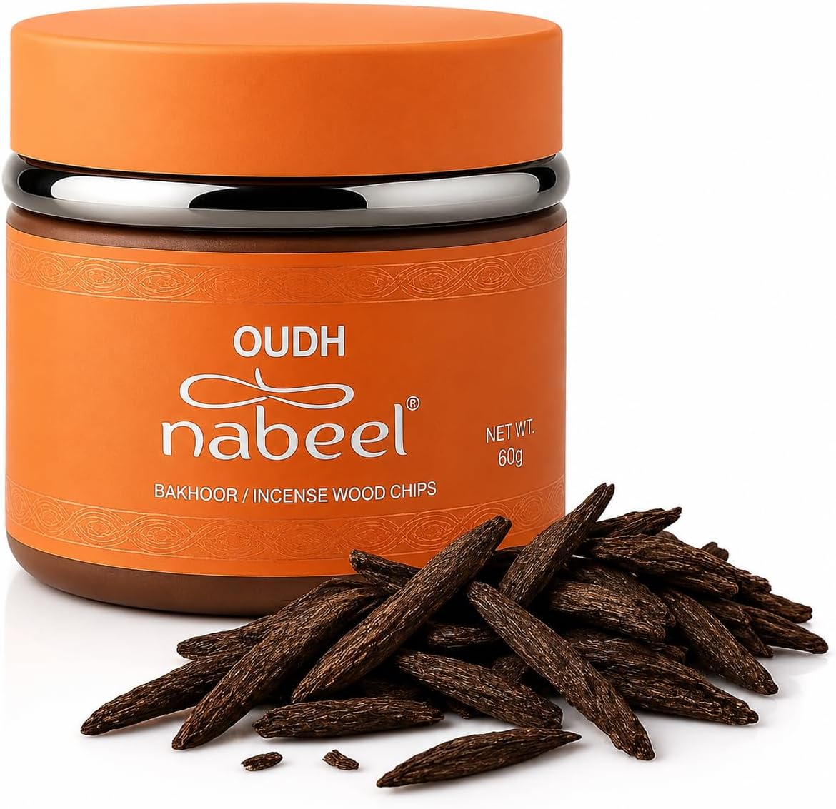 Nabeel Oudh Bakhoor 60g Arabic Incense Wood Chips with JRose Trolley Coin | Rich Oudh Home Fragrance | Charcoal Burner Compatible | For Prayer Meditation Relaxation & Home Scenting