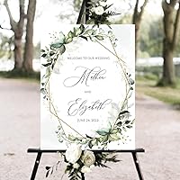 Vista 23 de Letrero de bienvenida de boda personalizado, letrero de boda personalizado con nombres y fecha, elegante tablero de bienvenida minimalista