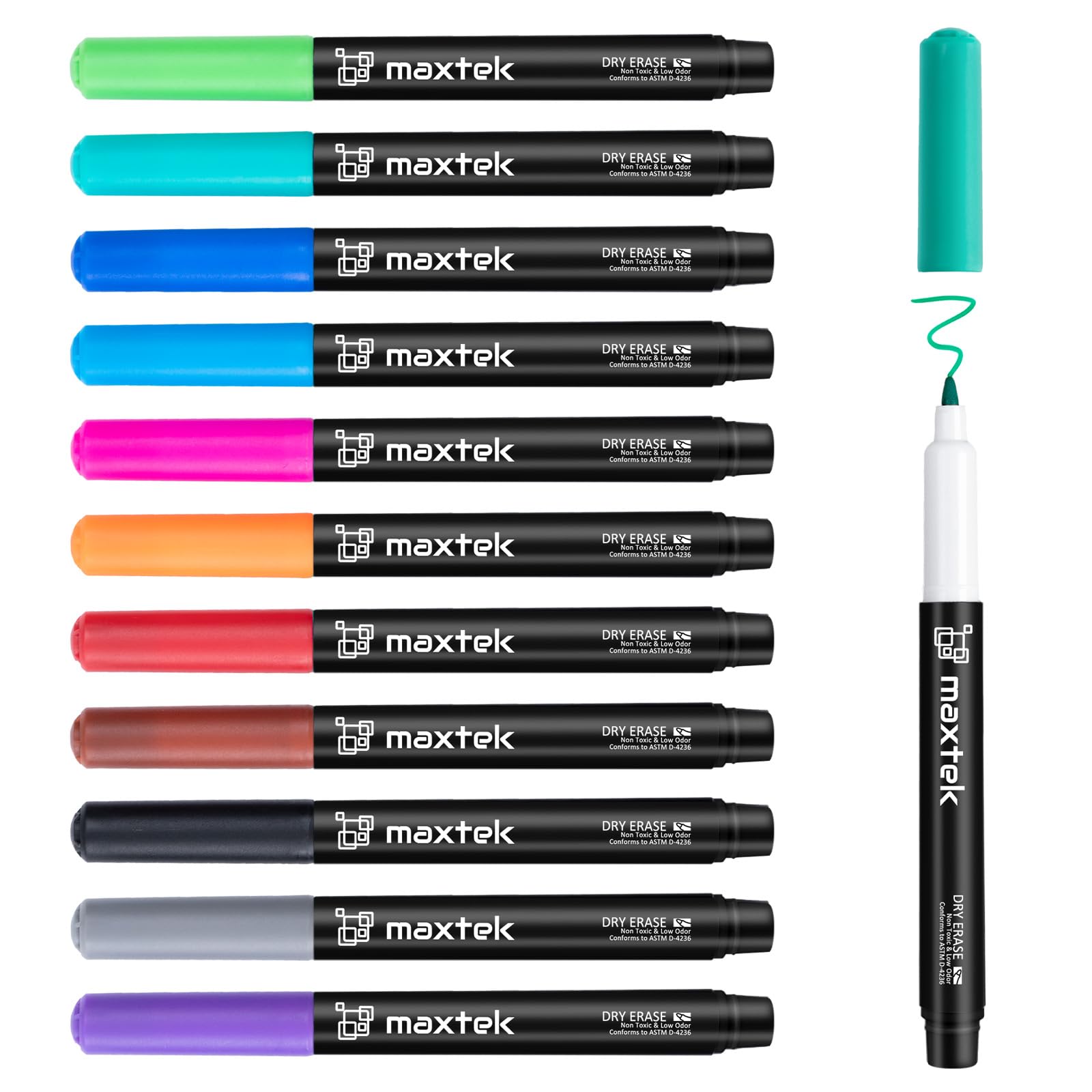 maxtek Whiteboard Pens Markers, 12 Colours 0.7mm Ultra Fine Tip White Board Markers Erasable, Low Odour Thin Dry Wipe Pens for Whiteboard Calendar (Pack of 12)