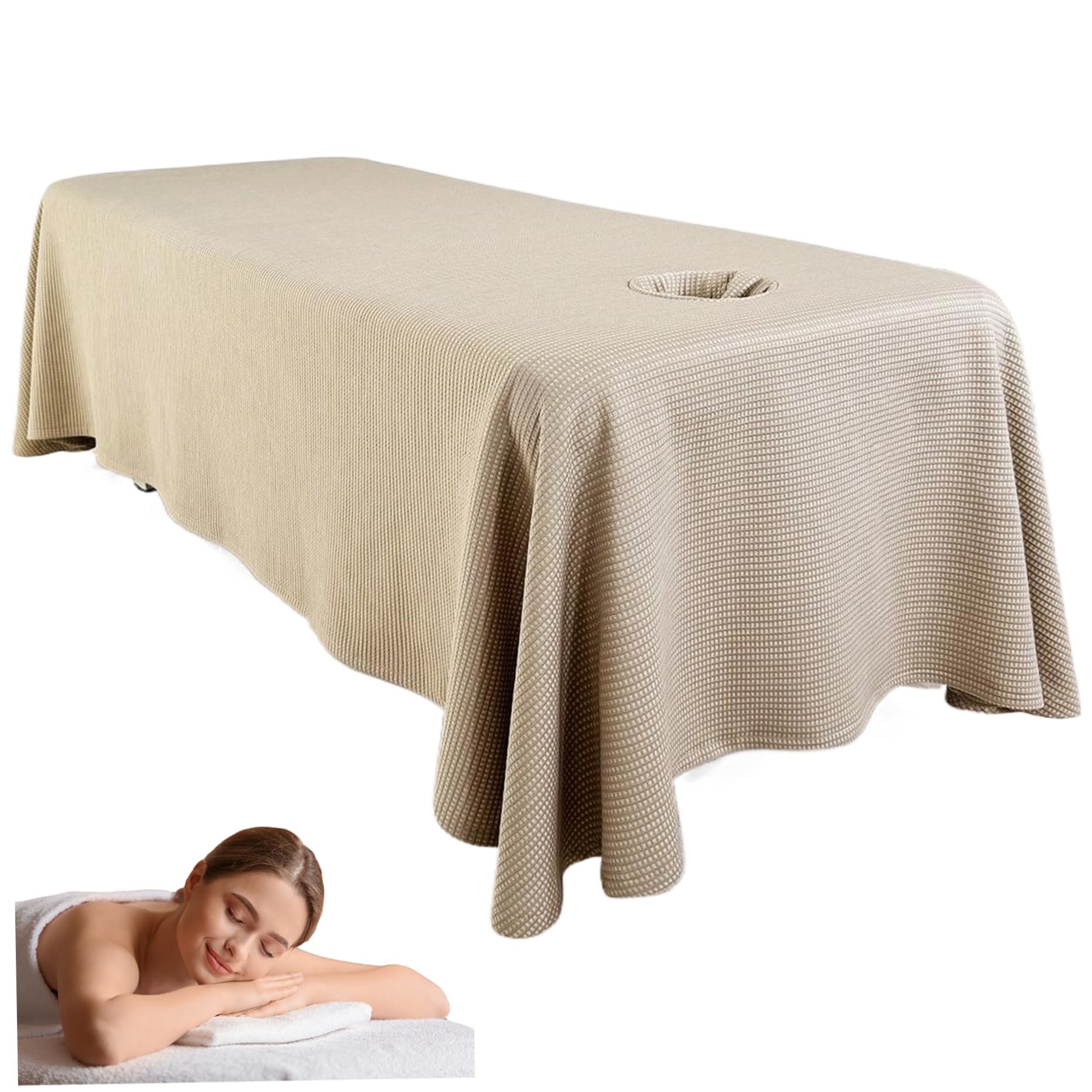 Comebachome Massage Bed Sheet, Breathable Massage Table Skirt with Face Hole, Washable Reusable Beauty Bed Cover, Spa Cover for Salon, Coffee Colors, Utilisation intérieure