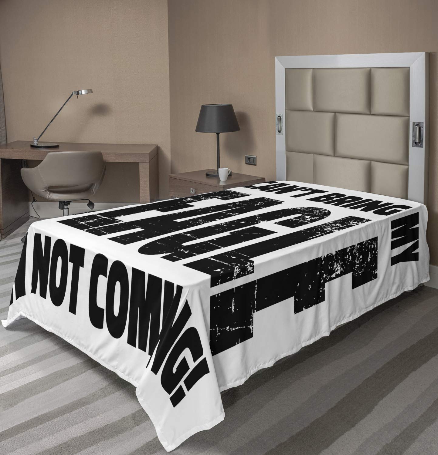 Ambesonne Beagle Flat Sheet, If I Can't Bring My Beagle I'm Not Coming Grunge Style Lettering Pattern, Soft Comfortable Top Sheet Decorative Bedding 1 Piece, Twin Size, White Charcoal Grey
