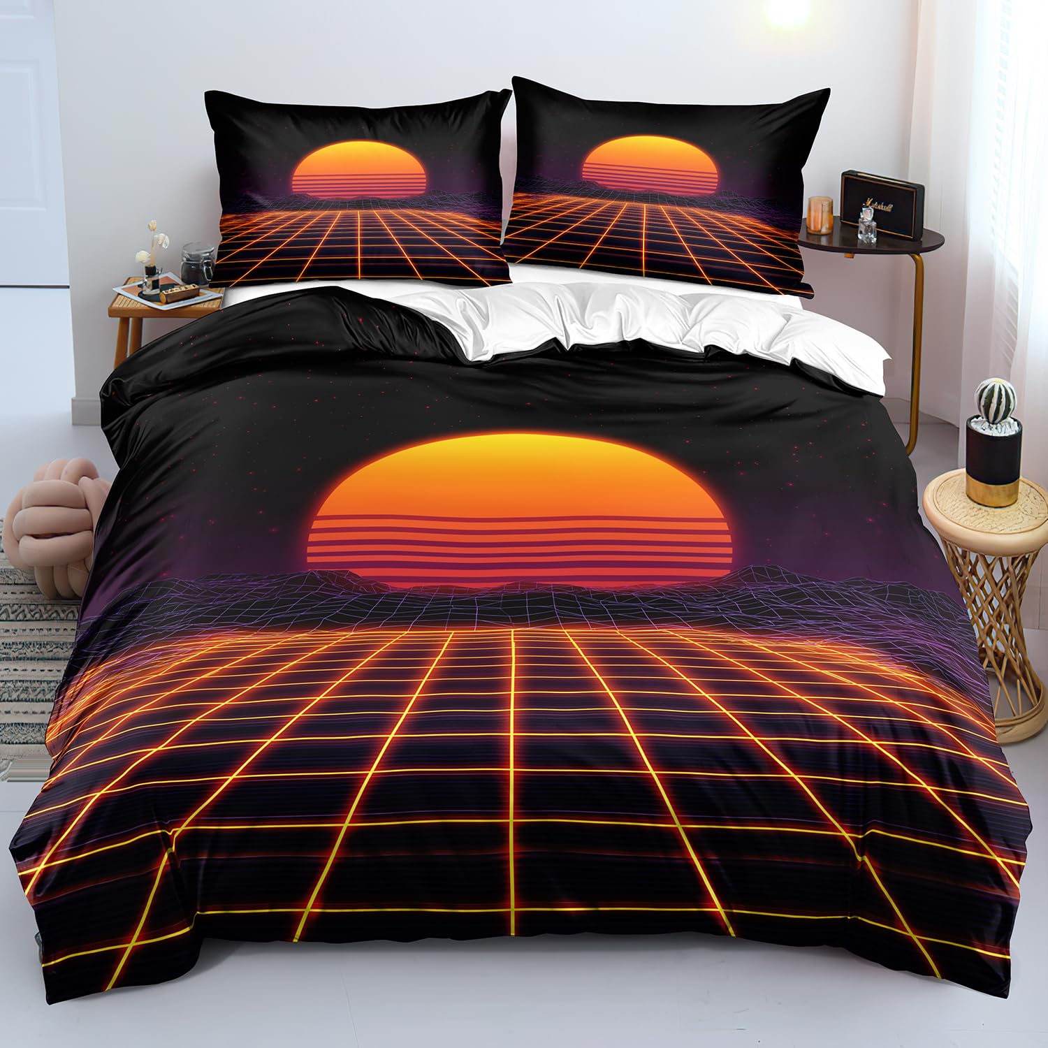 Housse de couette coucher du soleil futuriste 240x220 pour un sommeil romantique