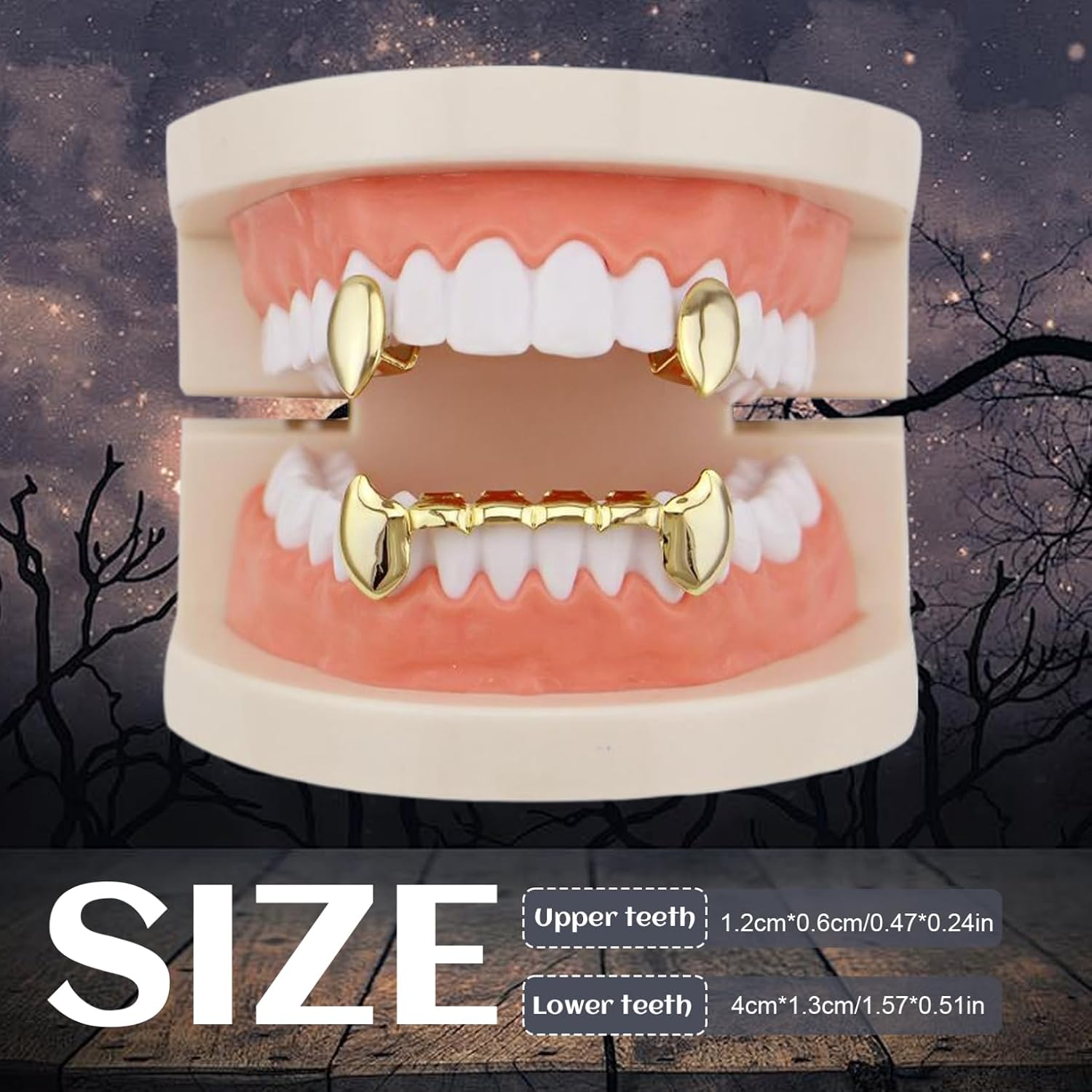 Vampire Teeth - Golden Glossy Plated Hip Hop Fangs for Cosplay image 3