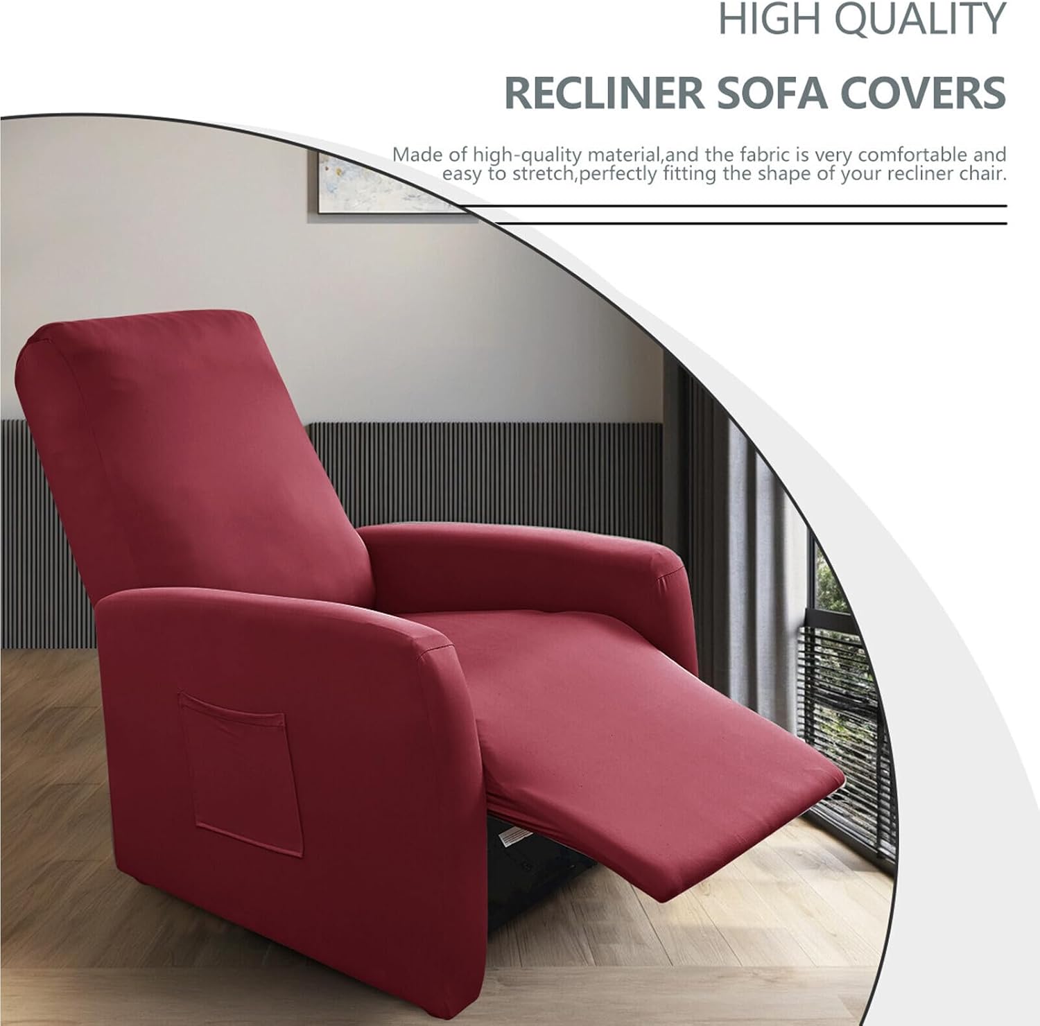Waterproof Small Recliner Chair Covers, 4 Piece Stretch Recliner Slipcovers for Small Recliner, Elastic Lazyboy Covers with Storage Pocket, Machine Washable Sofa Protector (Burgundy)