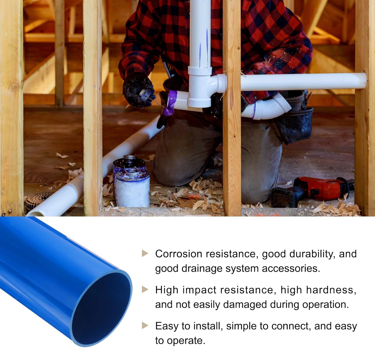 4" x 4-5/16" PVC Pipe 14" Plastic Rigid Tubing Round High Impact Drain Pipe, [for Greenhouse Garden Home HVAC Plumbing] - 101.6mm x 110mm / Blue