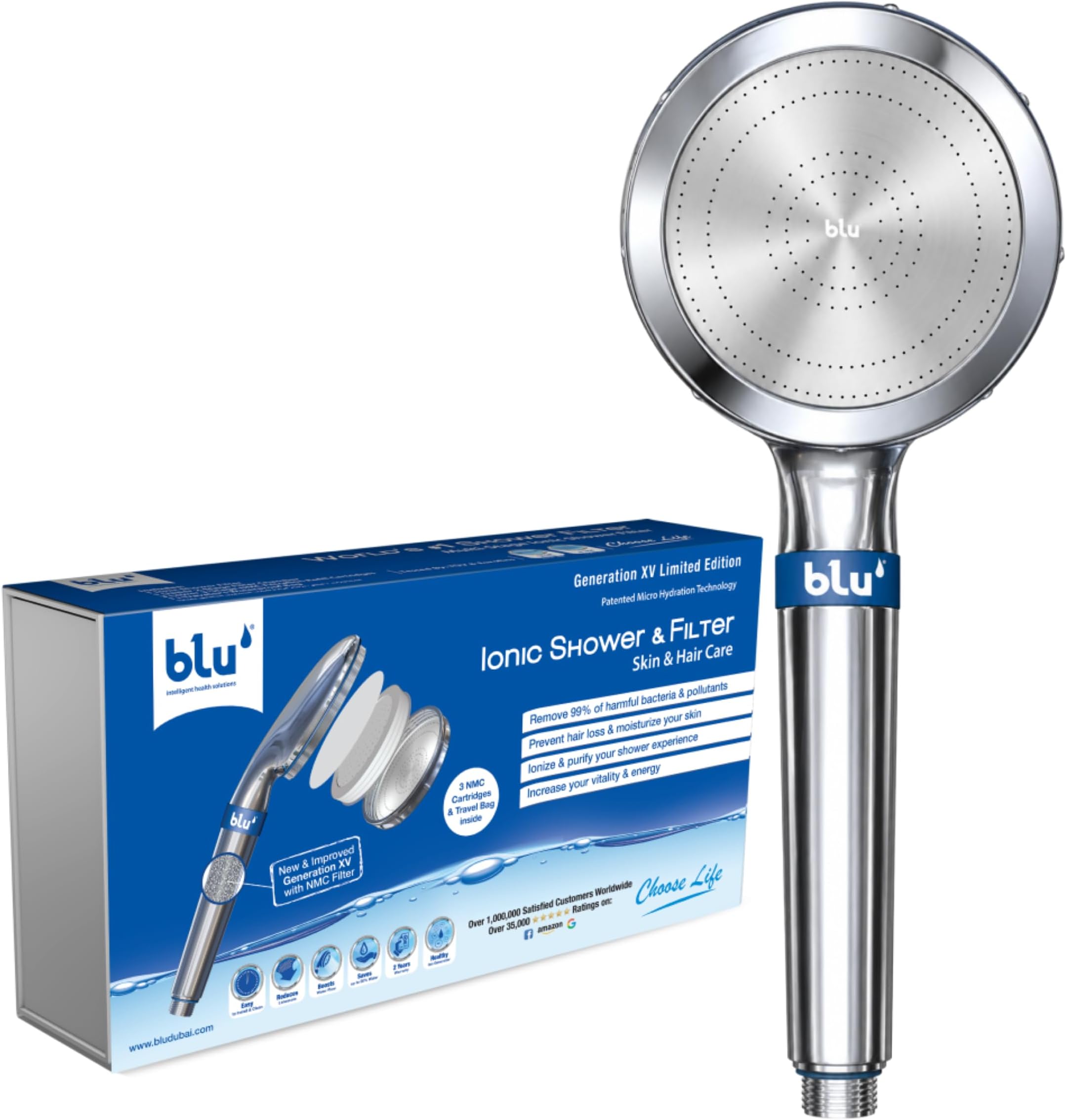 blu Ionic Shower Head & Filter - Handheld, Chrome (Amazon Exclusive)