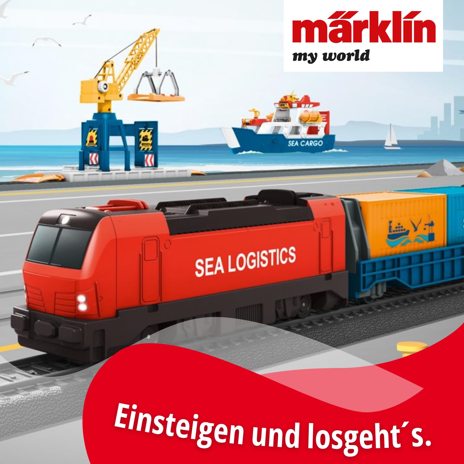 Märklin My World Startpackung Hafenlogistik - Elektrischer Güterzug H0 (55 cm) im Set mit 26 Schienenteilen - Modelleisenbahn mit Fernsteuerung für Kinder ab 3 Jahre