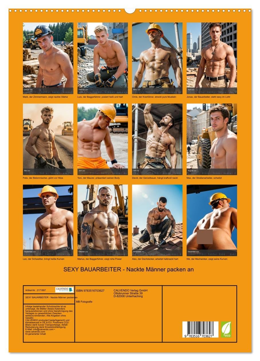 SEXY BAUARBEITER - Nackte Männer packen an (hochwertiger Premium Wandkalender 2026 DIN A2 hoch), Kunstdruck in Hochglanz: Erotischer Männerkalender: ... kraftvoll anpacken (CALVENDO Erotik)