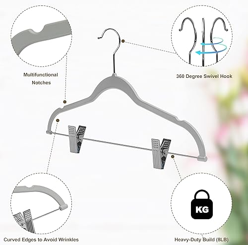 Miniatura 5 de Paquete de 20 perchas de plástico de calidad, no aterciopeladas, delgadas y compactas, con clips de metal para faldas, pantalones, blusas, gancho