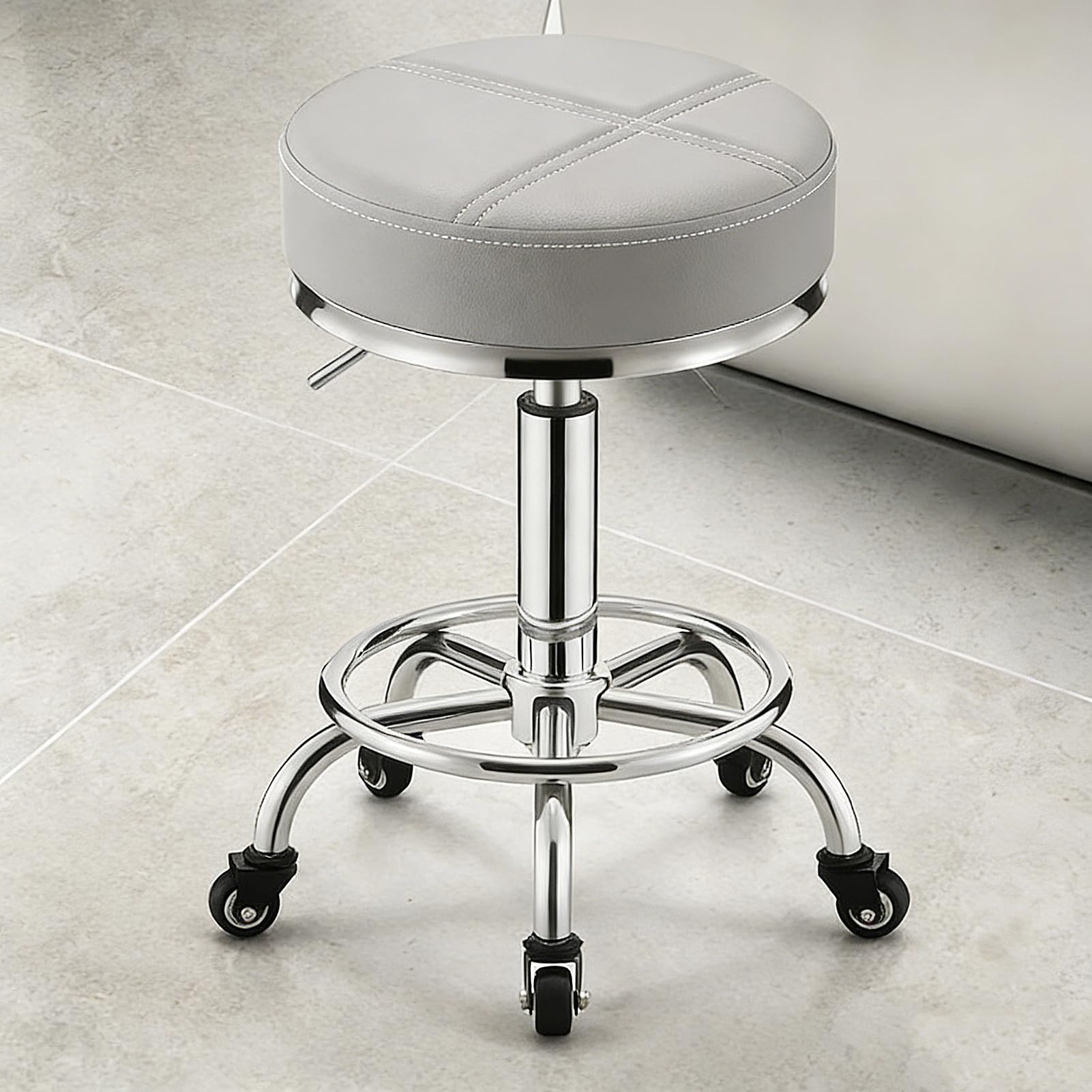 Taburete giratorio con ruedas, taburete redondo ajustable en altura con cojín y ruedas, resistente para spa, salón, masaje, oficina