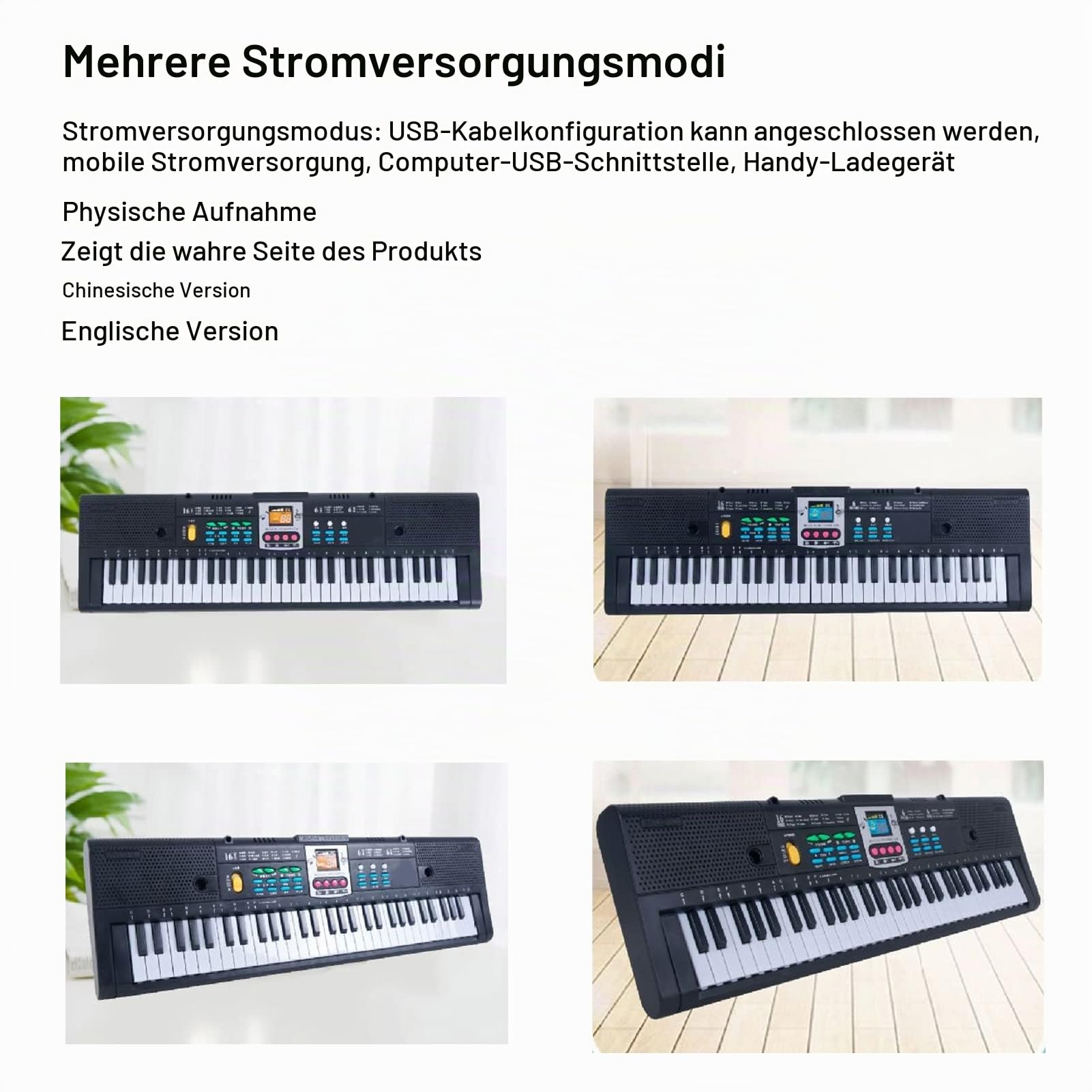 61 Tasten Mini Elektronisches Keyboard Schwarz | Tragbares Kinder Klavier Mit Mikrofon, 16 Klangfarben 6 Rhythmen Lernfunktion Aufnahme USB Stromversorgung Für Anfänger