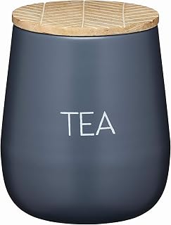 KitchenCraft Serenity Teedose mit luftdichtem Deckel, Tee Aufbewahrungsbox für losen Tee und Teebeutel, Vorratsdose, Boxen Aufbewahrung aus Eisen, Grau/Braun, Ø 12,5 (15 cm hoch), 1,5 Liter