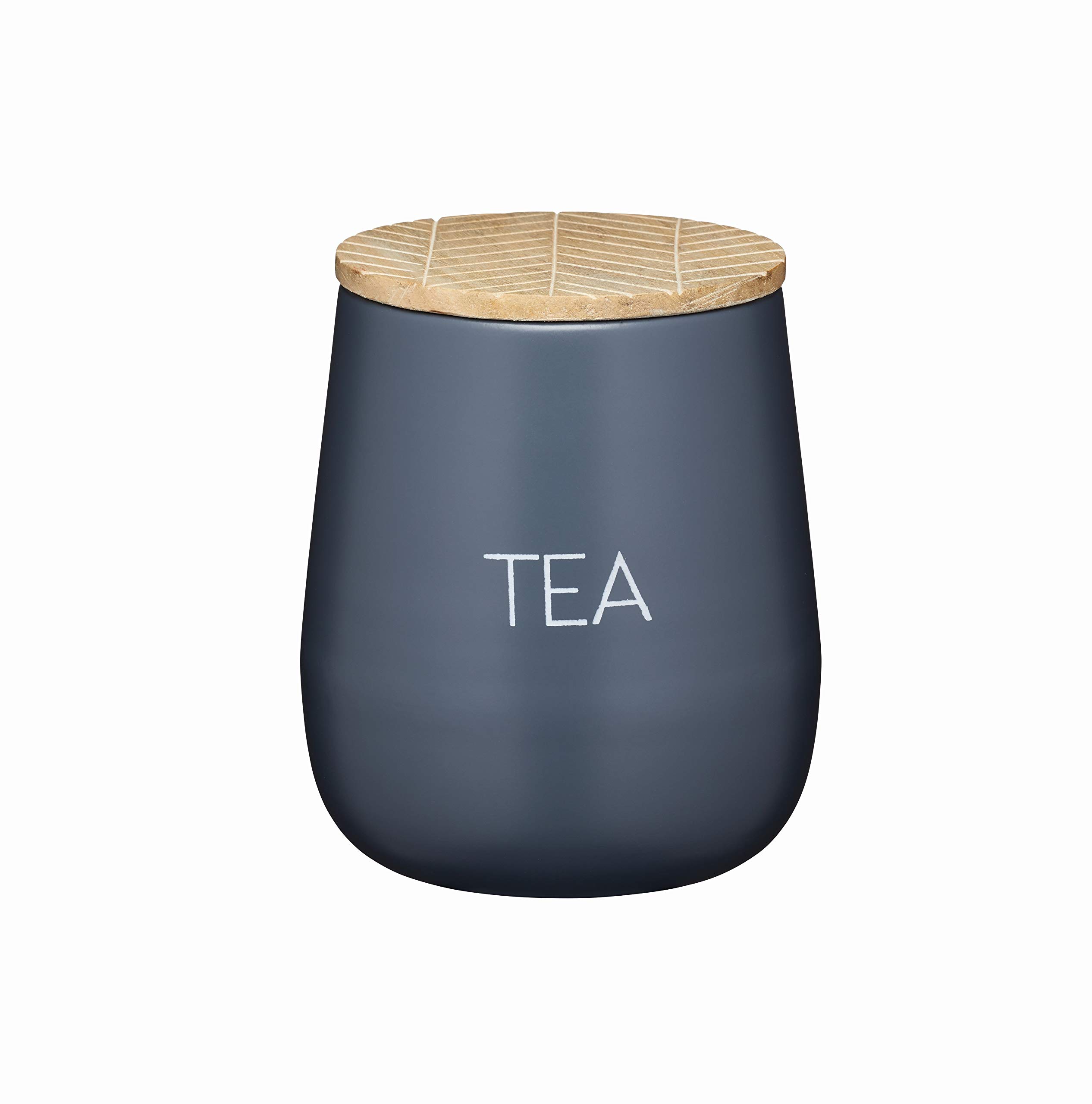 KitchenCraft Serenity Tea Caddy with Airtight Lid, Iron/Mango Wood, Grey/Brown, 12.5 x 15 cm