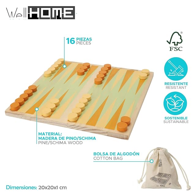 Foto 2 de 4 de Juego de Tablero de Backgammon con Bolsa de algodón