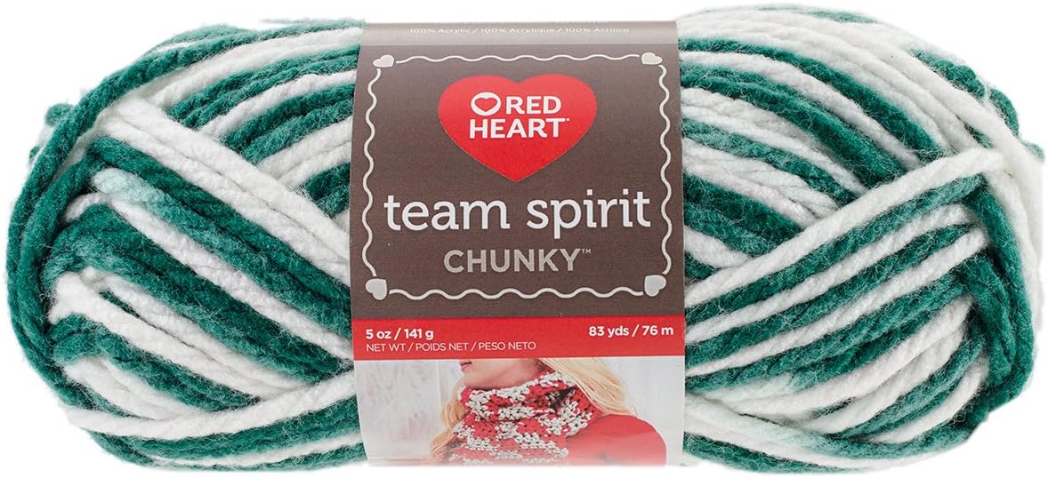 Red Heart Team Spirit Chunky Yarn, Green/Gold