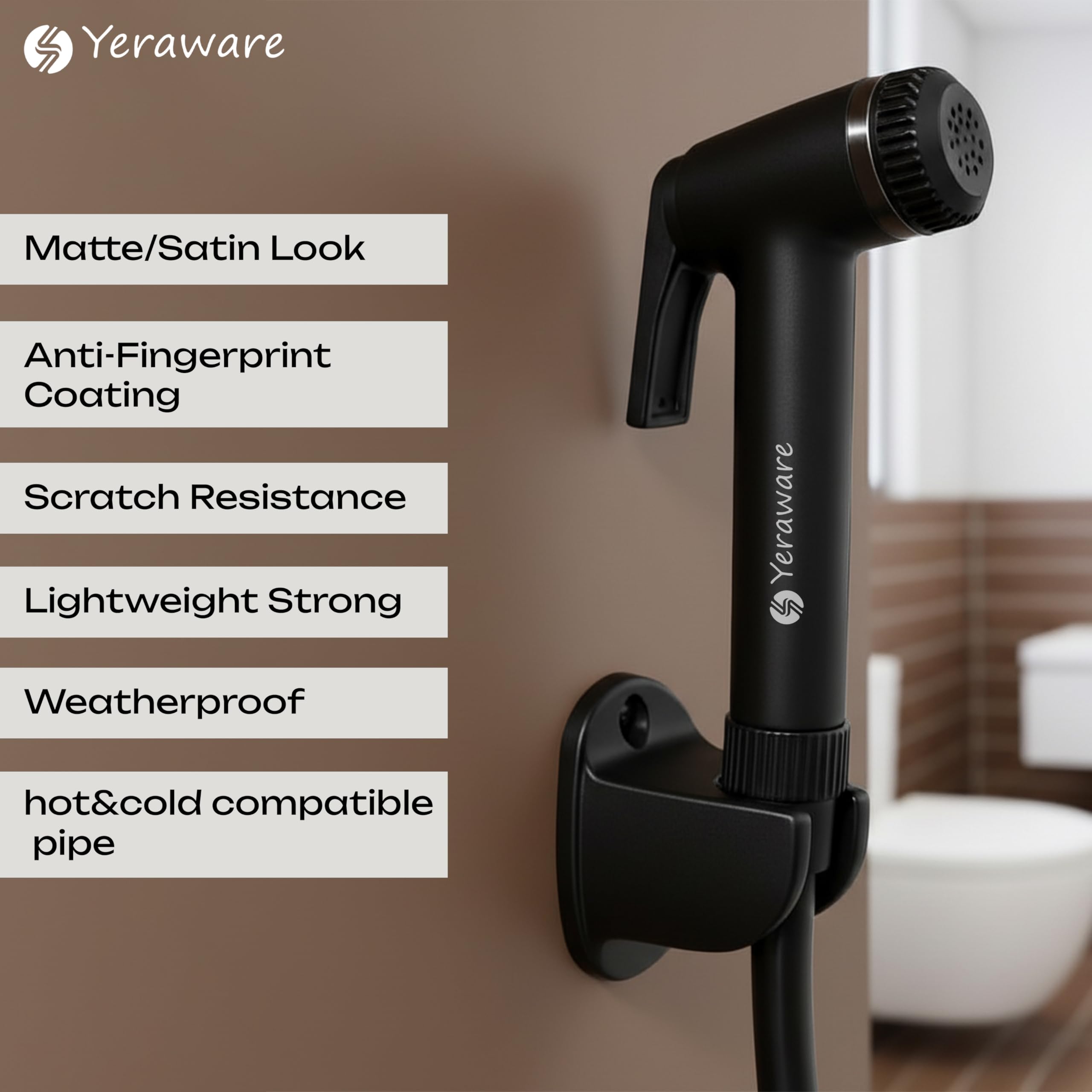 YERAWARE Handheld Jet Spray with Hose Pipe, Wall Stand & Screws | High Pressure Toilet Bidet Sprayer Set | Multipurpose Bathroom Hand Spray (39 Inch) 1