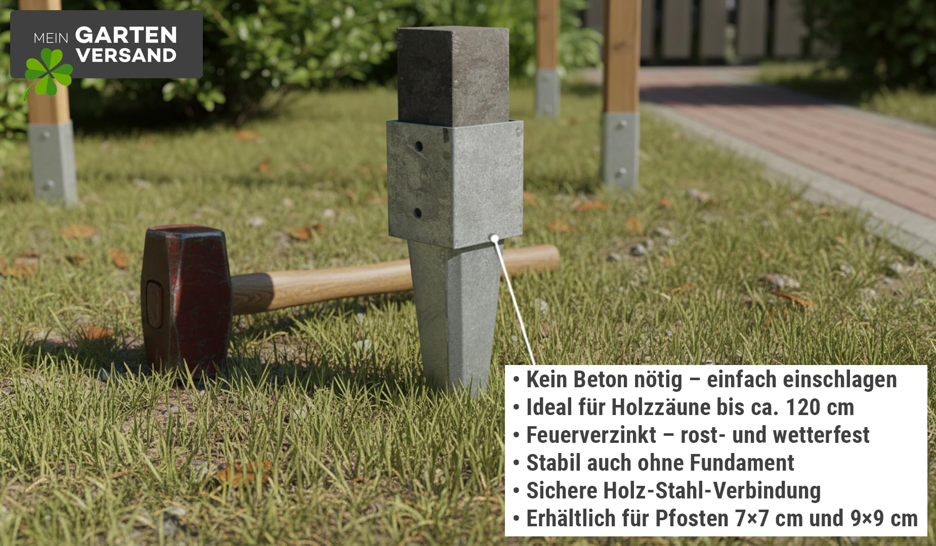 Einschlagbodenhülse 7x7 cm 12er Set – feuerverzinkte Bodenhülsen aus Stahl 70x70x700 mm, Pfostenhülse zum Einschlagen ohne Beton, Erdhülse für Zaunpfosten