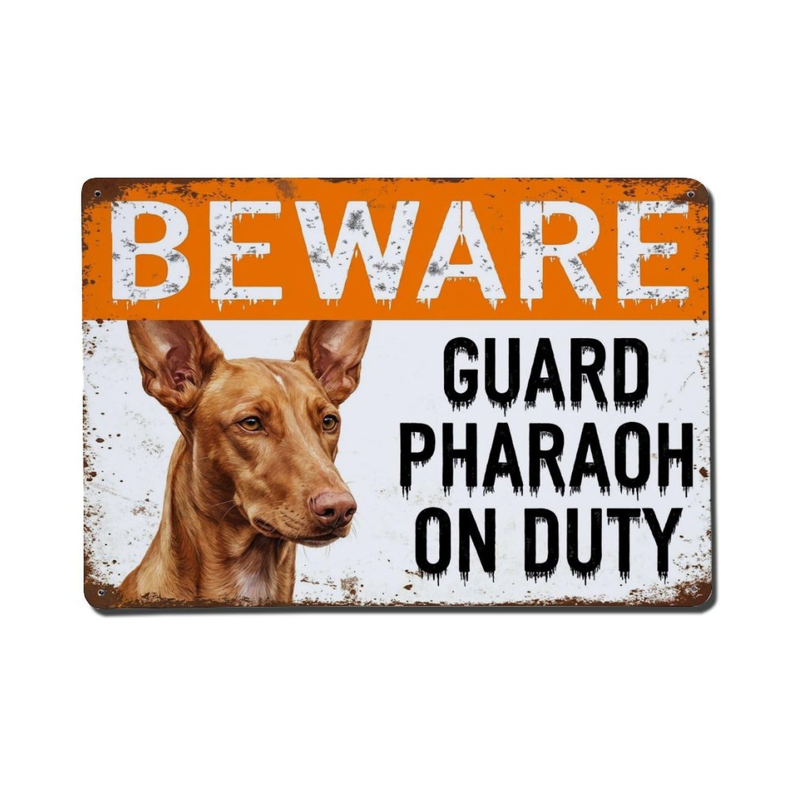 Vintage Funny Pharaoh Guard Beware of Dog Balcony Metal Tin Sign