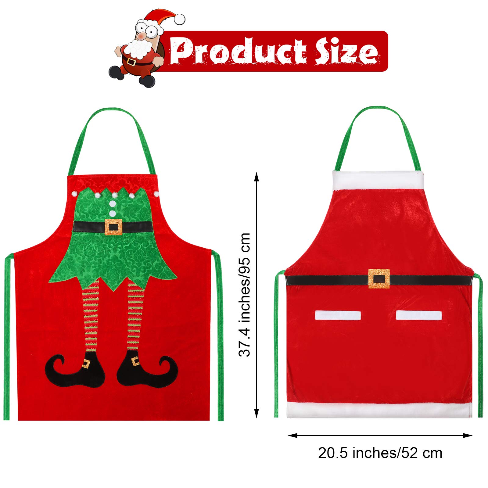Syhood 2 Pieces Christmas Elf Kitchen Aprons Santa Claus Red Aprons Set for Christmas Party Cooking Restaurant House Cleaning Gardening Baking