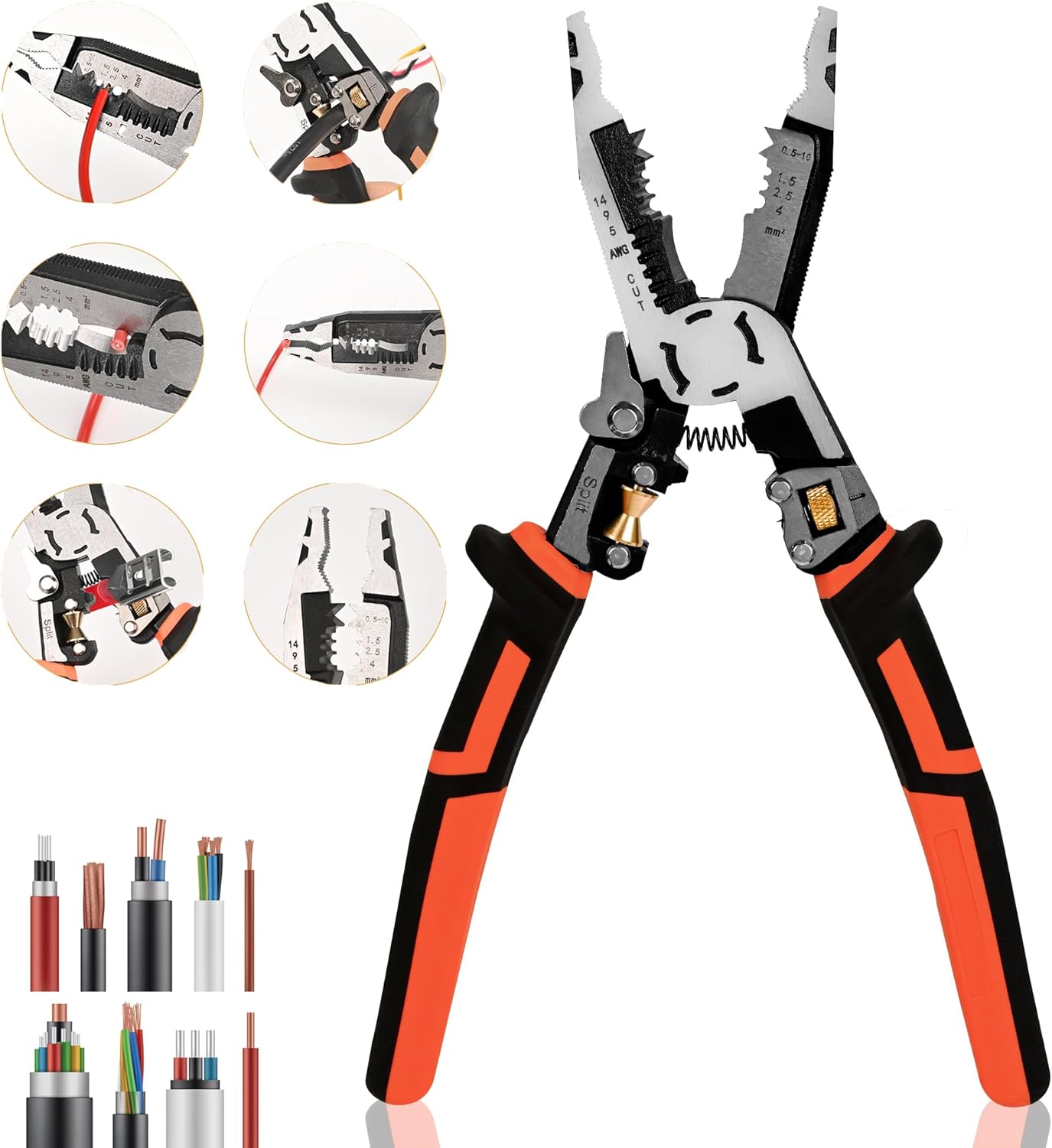 Wire Stripper Wire Crimping Tool - 10-in-1 Versatile Wire Cutter Crimper Cable Stripper AWG 22-10 Heavy Duty Wire Stripper Cutter Pliers Tool for Splitting,Stripping,Cutting,Crimping,Clamping