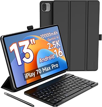 ALLDOCUBE iPlay 70 Max Pro Android 16 13 Inch AI Tablet with Keyboard Stylus and Case 1600 x 2560 4G LTE Unisoc T7300 16GB+128GB 10000mAh WiFi 6 GPS 4 Speakers Face Detection PC Mode