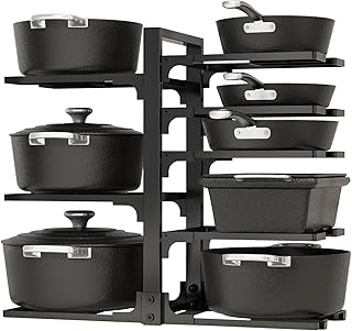 Adjustable Pots and Pans Organizer Under Cabinet, 8-Tier Pot and Pan Organizers Inside Cabinet, Kitchen Cabinet Organizers and Storage, Black