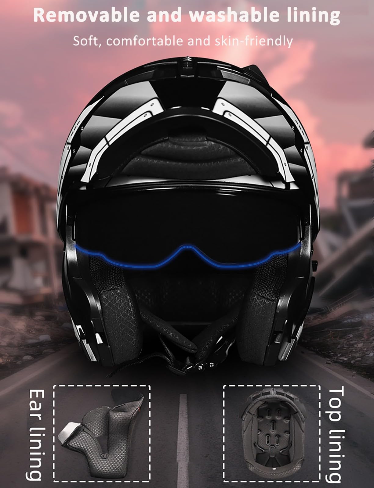 Modularer Motorradhelm, Klapphelm Mit Doppelvisier, DOT/ECE-Geprüft, Integralhelm Für Erwachsene (Männer Und Frauen)