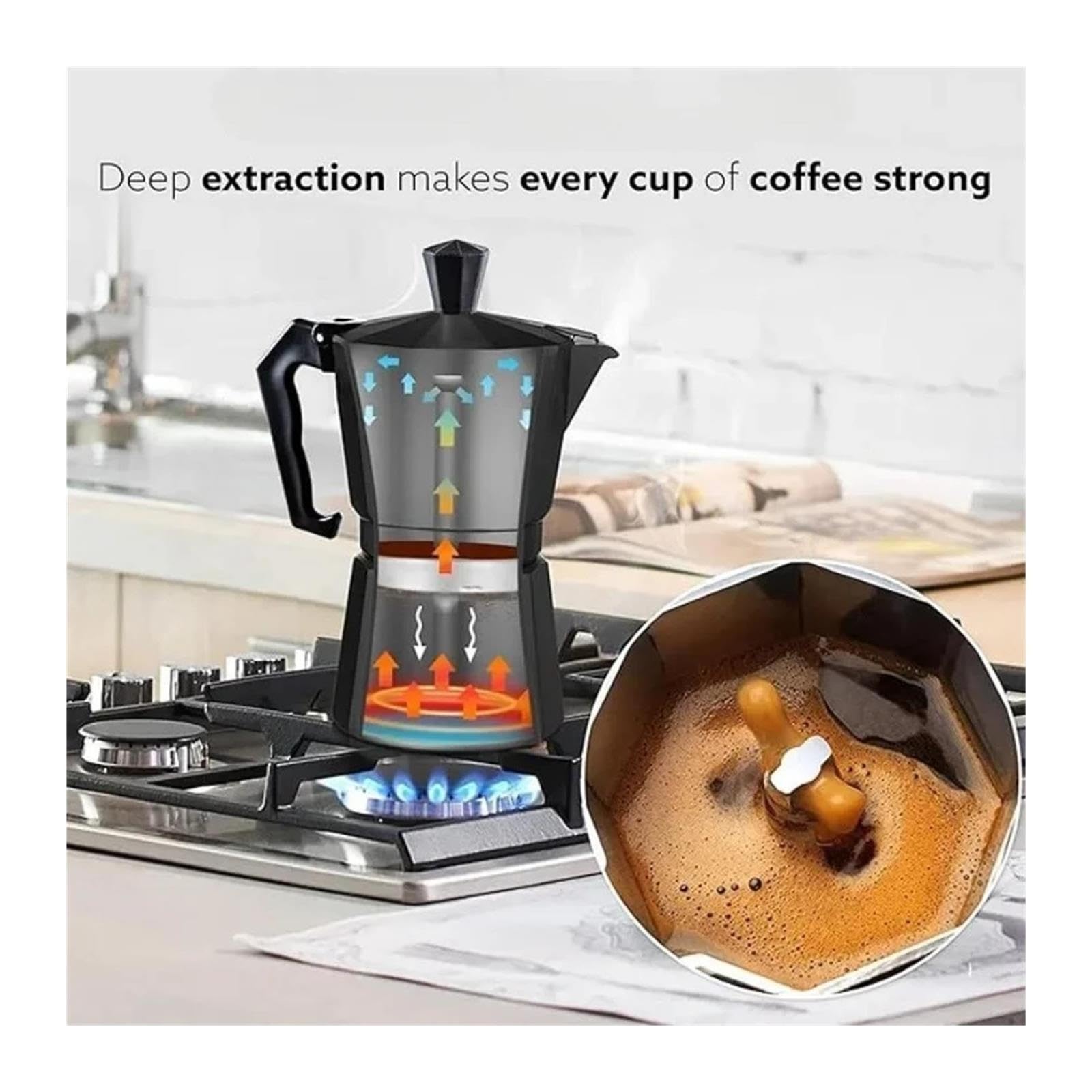 Genérico Cafetera Moka Aluminio con Mango Antiescaldaduras para Cocina