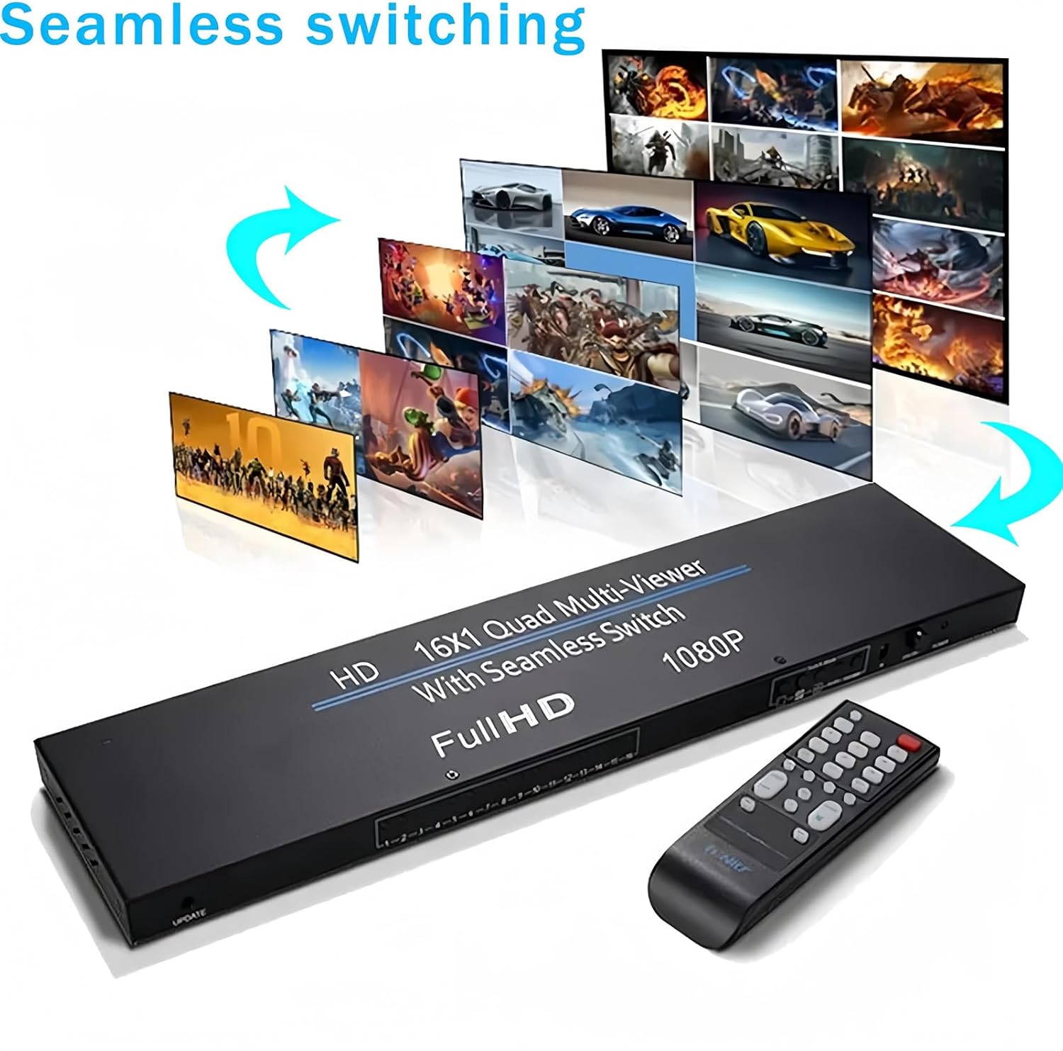 HDMI Multiviewer 1080P 16X1 HDMI Quad Screen Multi-viewer Splitter 16 in 1 Out Seamless Switch 4 8 16 Way Display Screen Divider 16 HD Video Signal On The Same One Screen 4 Models 1x1 4x1 8x1 16x1 et