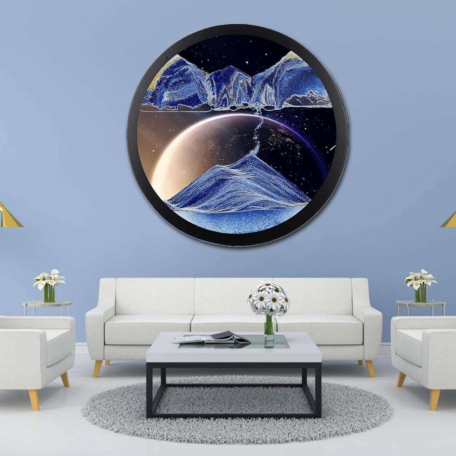 AECEVAN 23.6'' Moving Sand Art, Sandelier Sand Art 360° Rotating 3D Sand Art Liquid Motion Wall Art Mounted Glass Crafts Flowing Sand Gift Relaxing Mood for Home Office Decoration