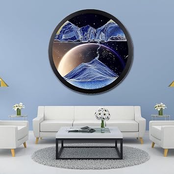 AECEVAN 23.6 Moving Sand Art, Sandelier Sand Art 360 Rotating 3D Sand Art Liquid Motion Wall Art Mounted Glass Crafts Flowing Sand Gift Relaxing Mood for Home Office Decoration
